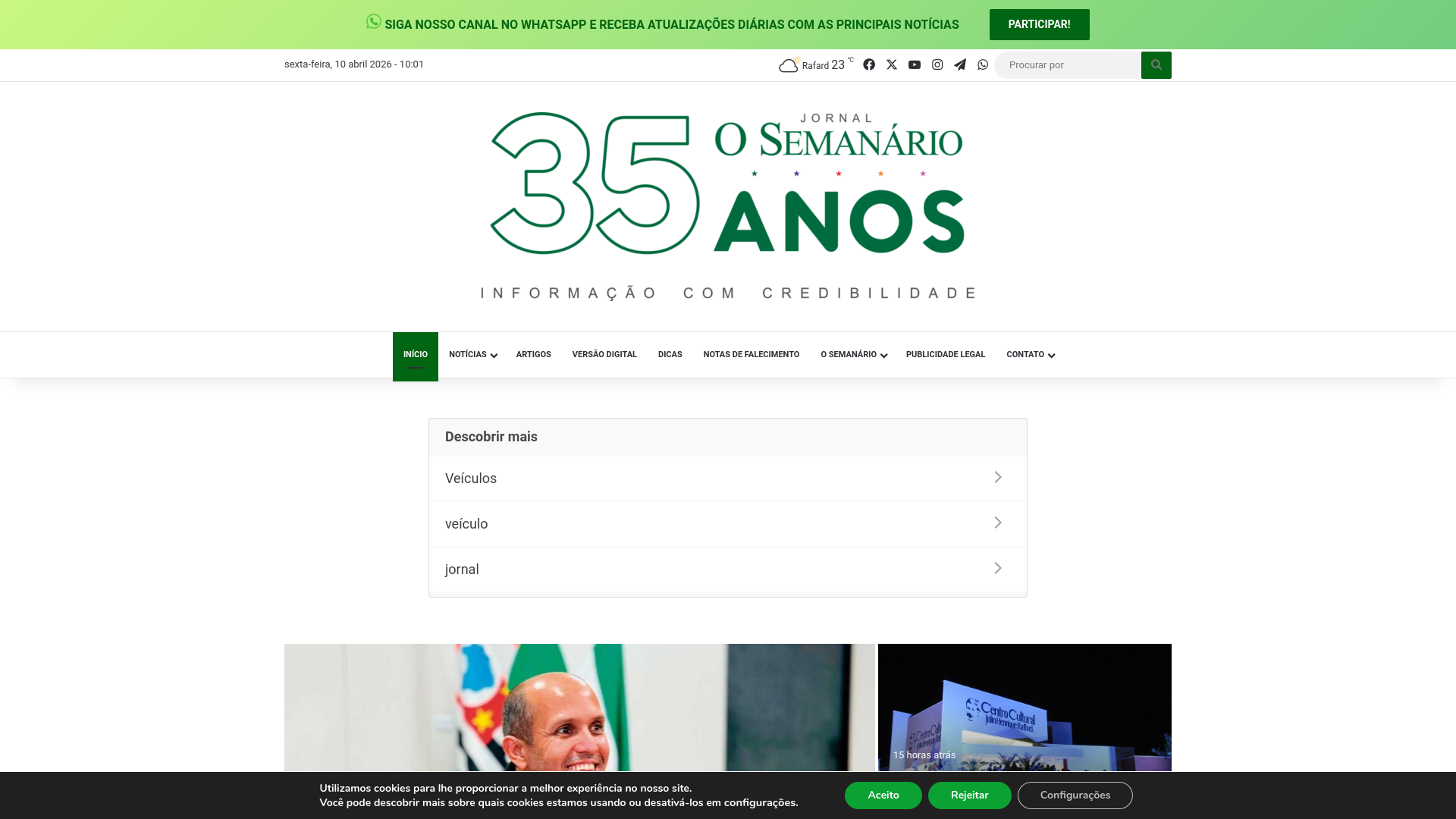 website screenshot of https://jornalosemanario.com.br