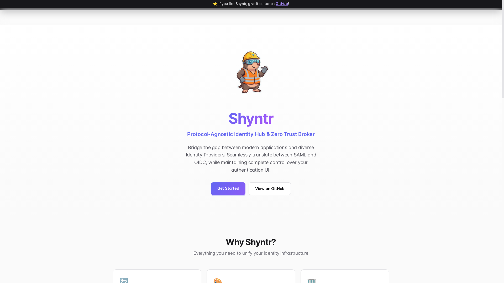 website screenshot of https://shyntr-docs-home.pages.dev/
