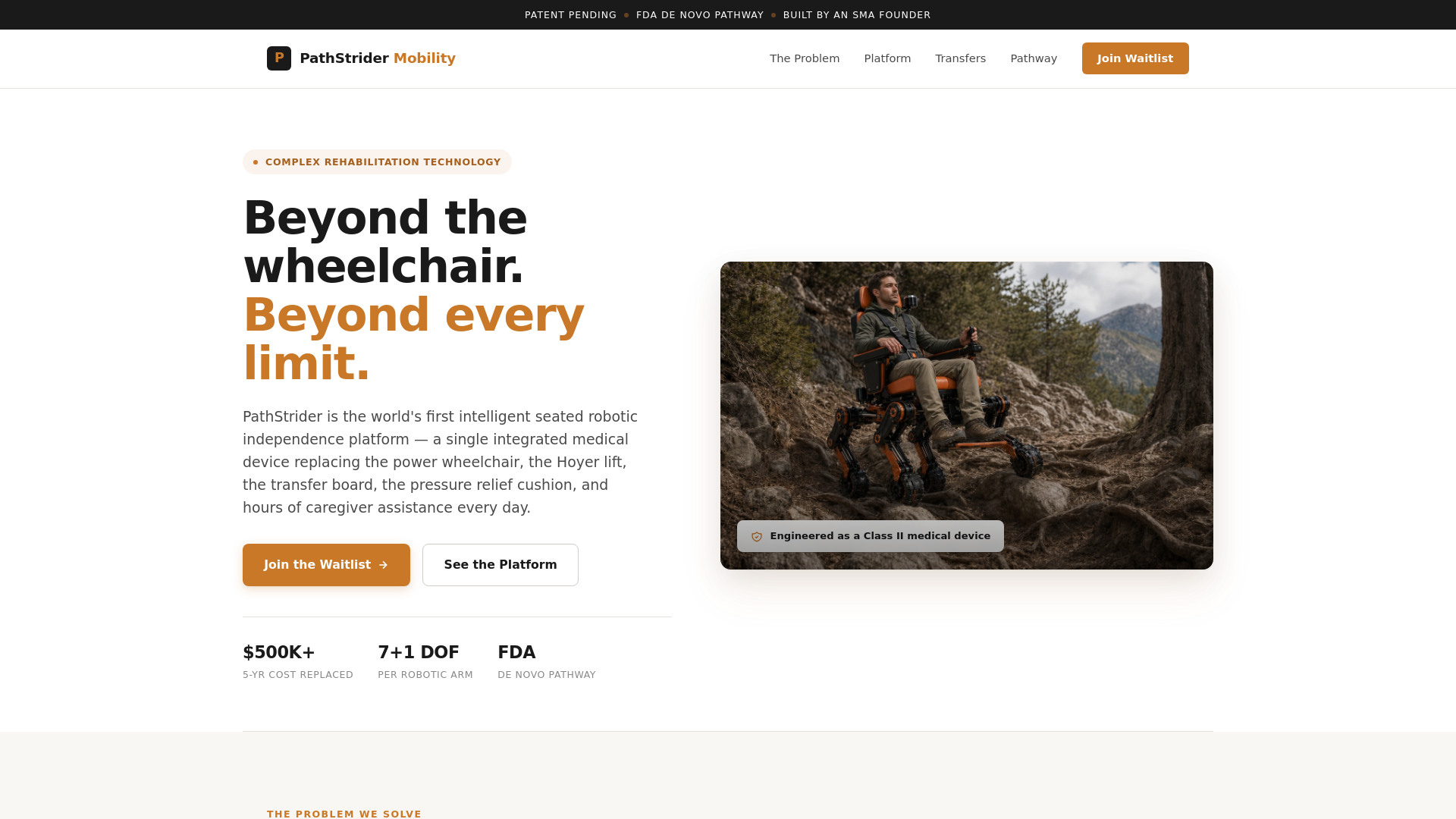 website screenshot of https://pathstridermobility.com/