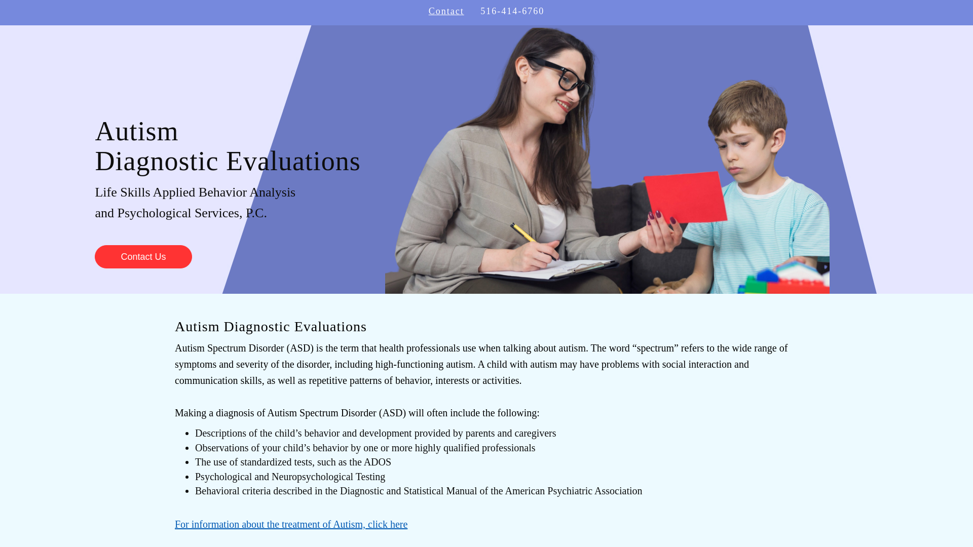 website screenshot of https://autismdiagnosticevaluation.com/