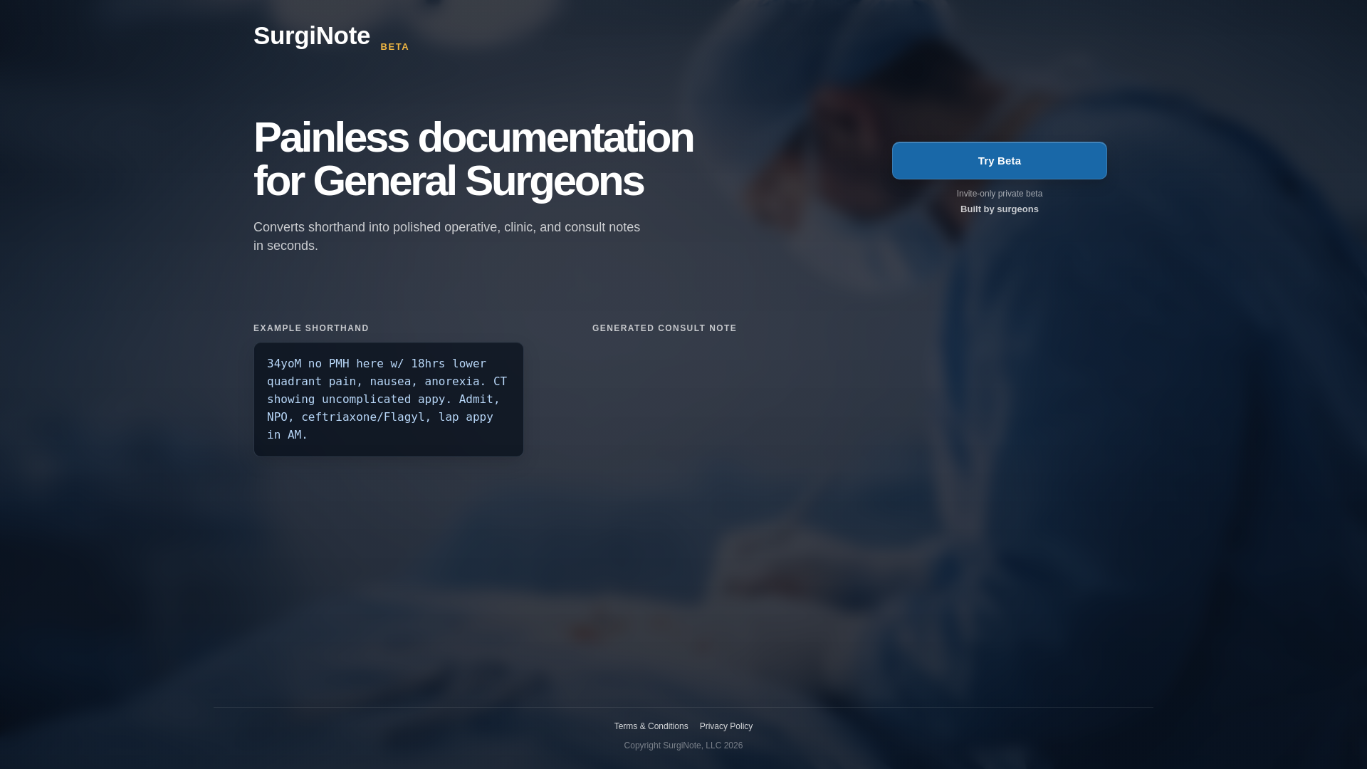 website screenshot of https://surginote.ai/