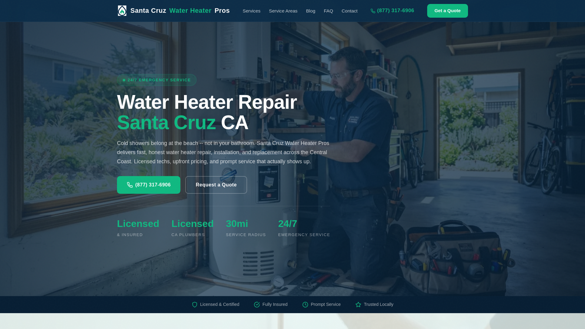 website screenshot of https://waterheaterrepairsantacruz.com