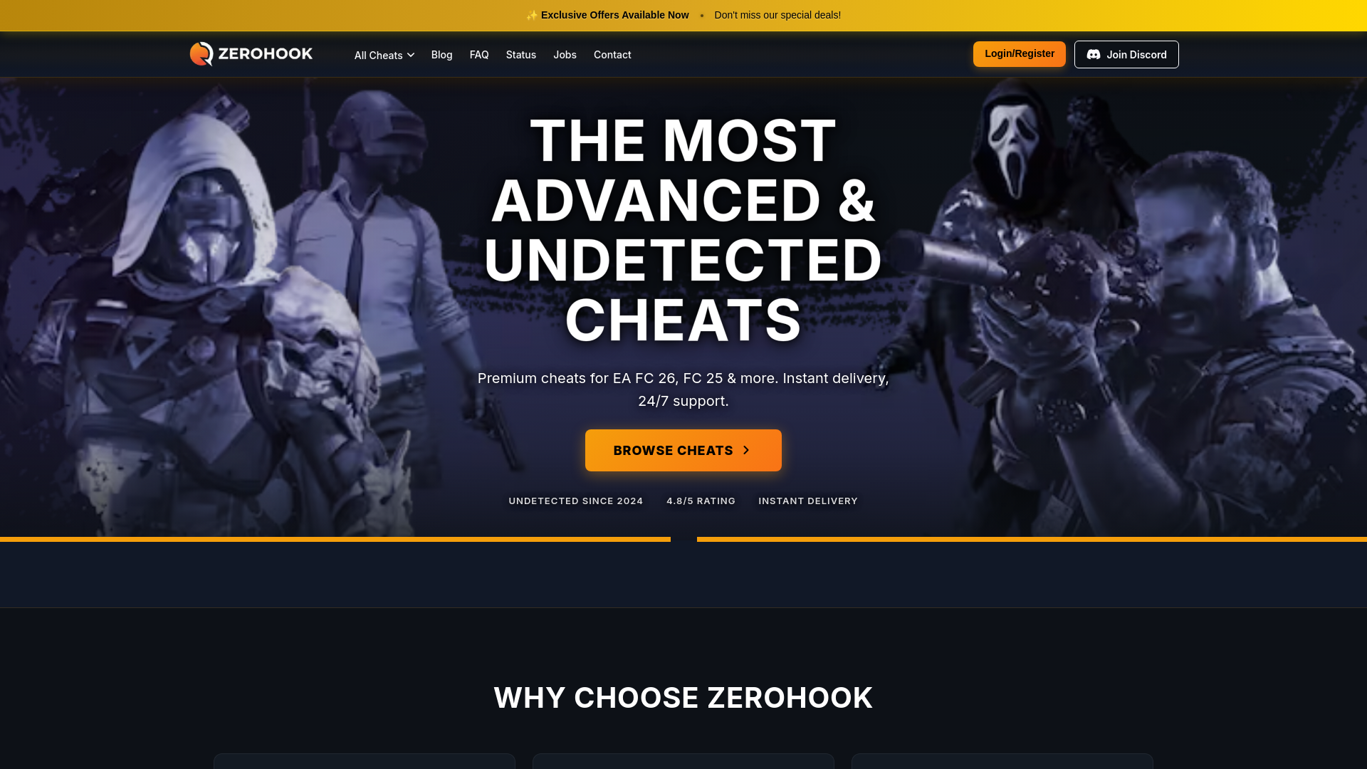 website screenshot of https://zerohook.gg/