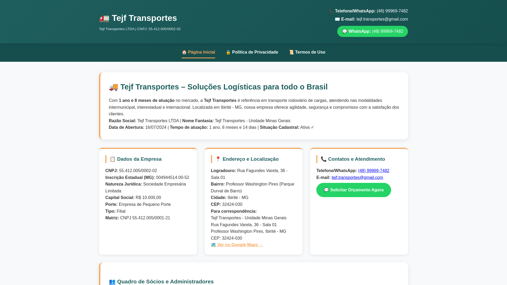 website screenshot of https://tejftransporte.space