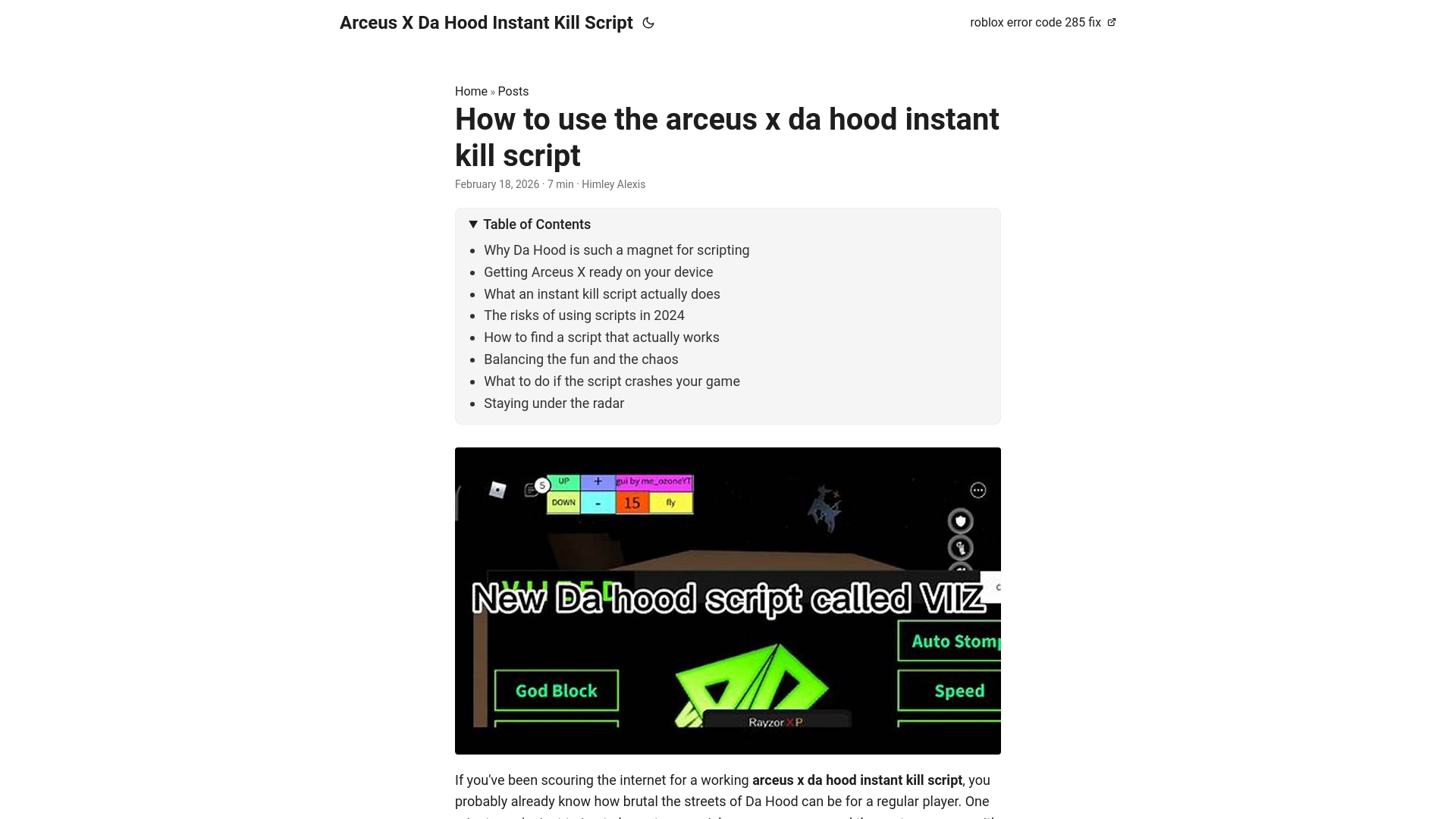 website screenshot of https://arceus-x-da-hood-instant-kill-script.pages.dev/
