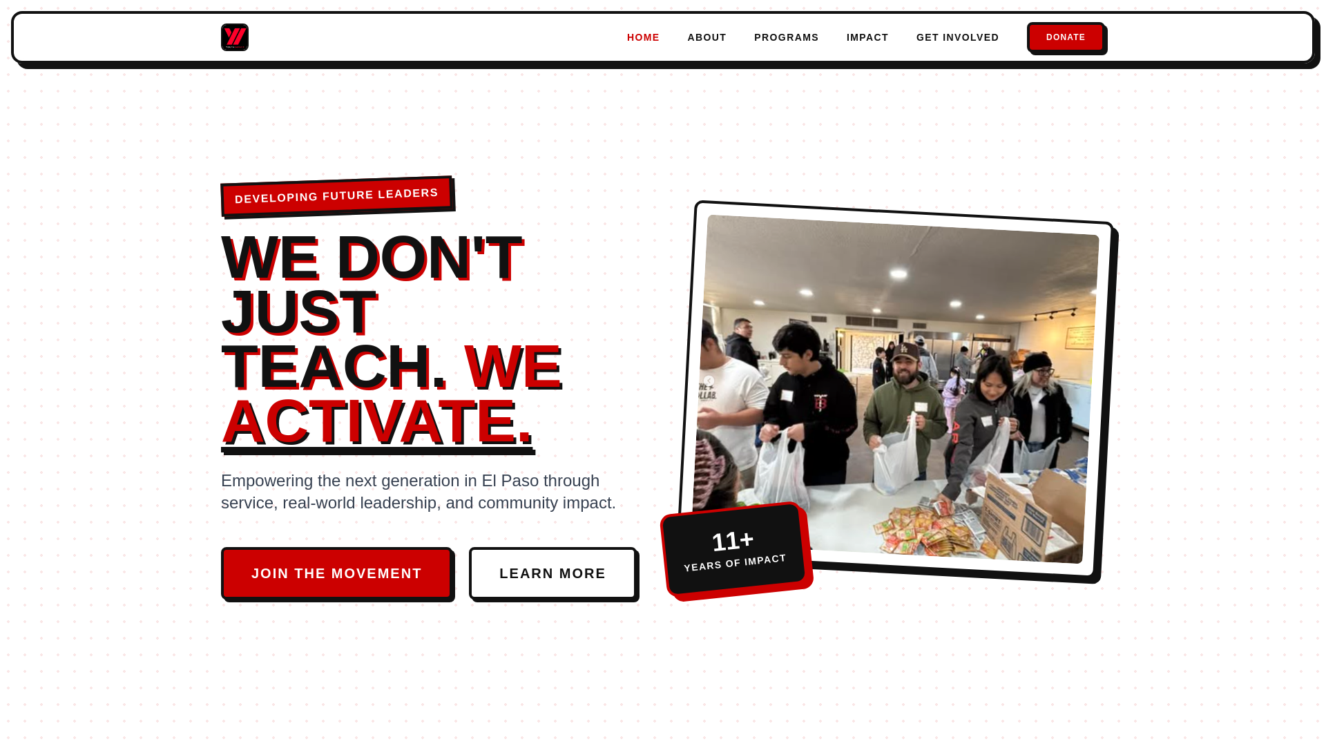 website screenshot of https://youthimpactelpaso.org/