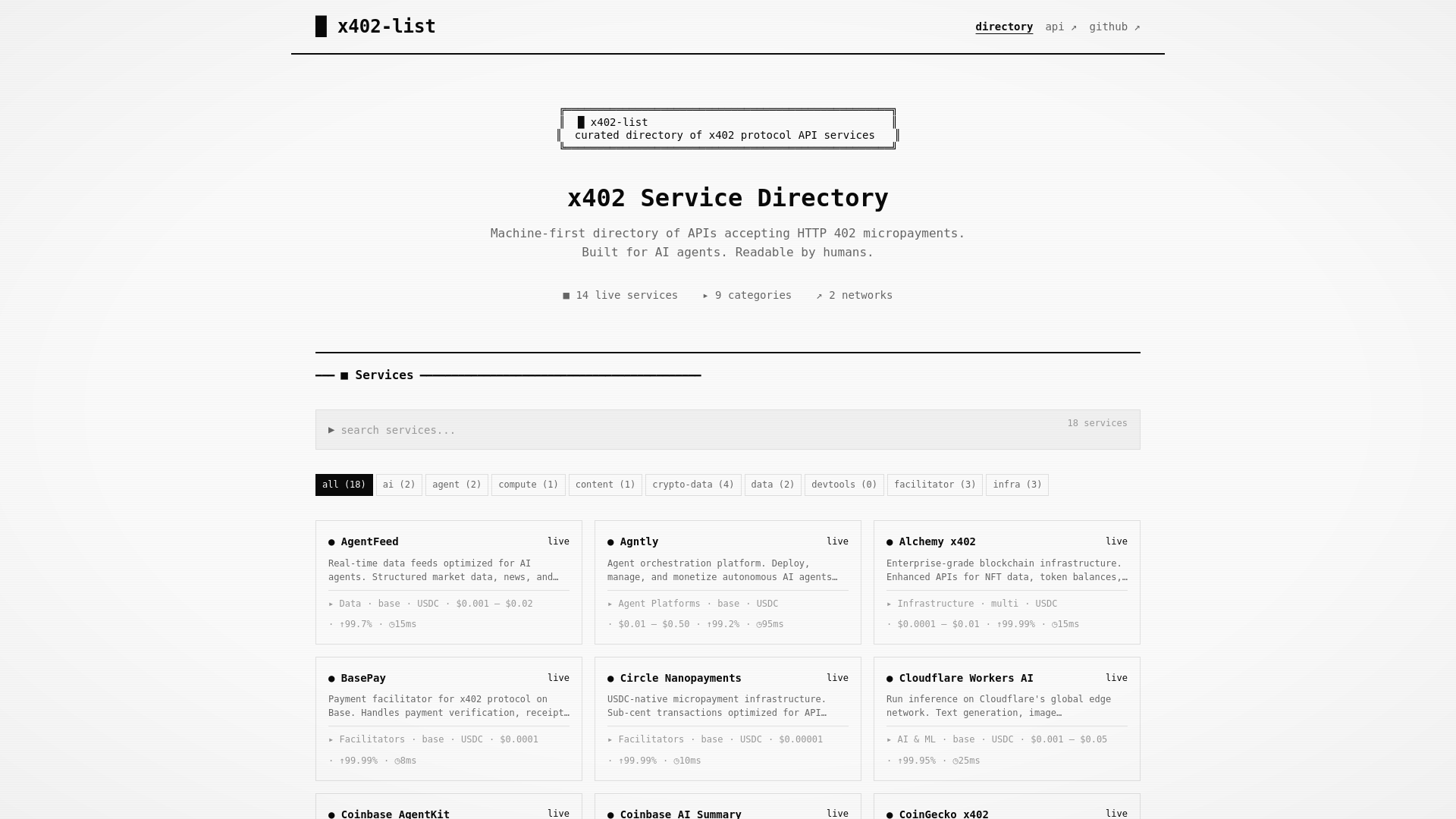 website screenshot of https://x402-list.com