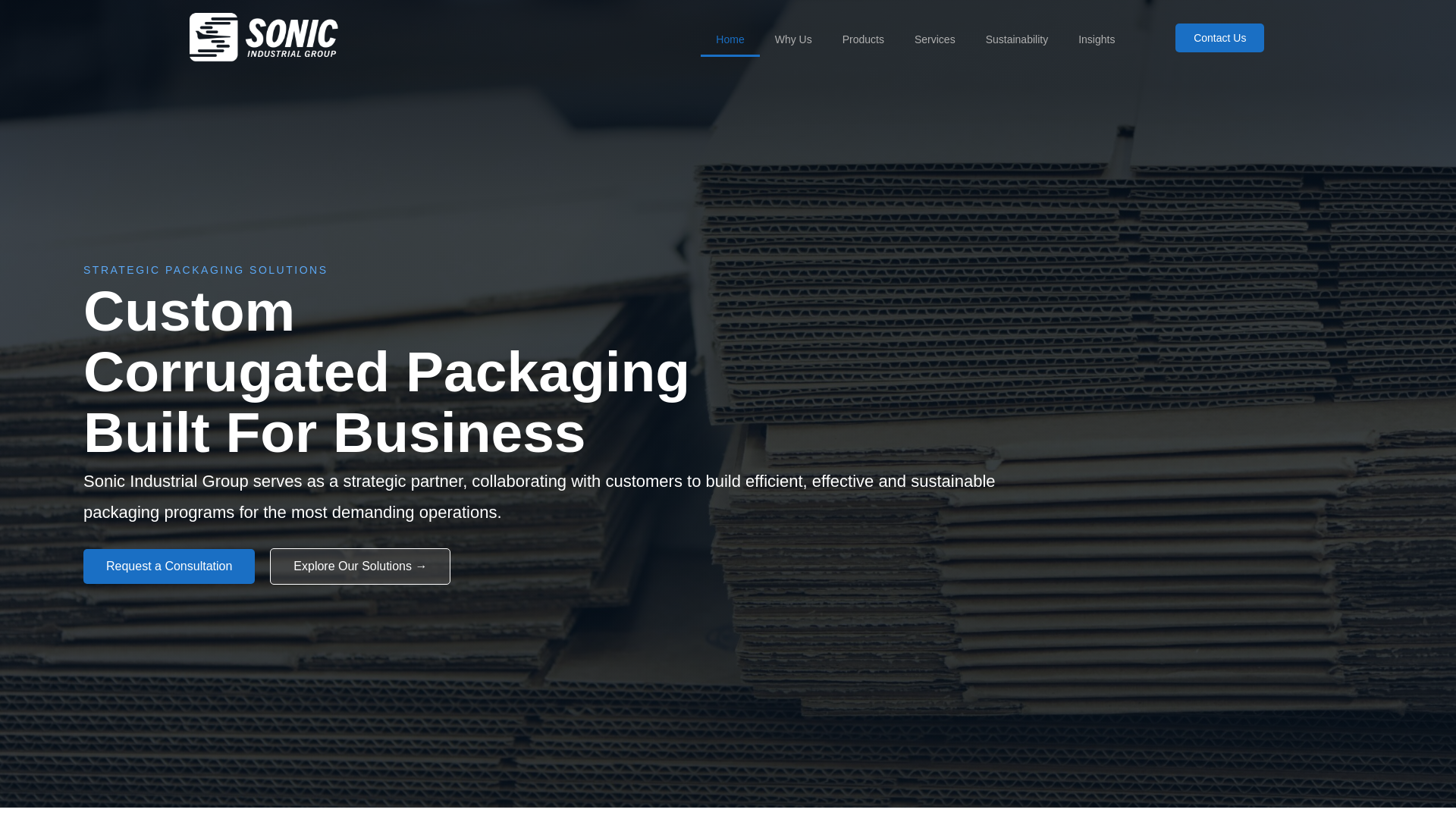website screenshot of https://soniccorrugatedworks.com/