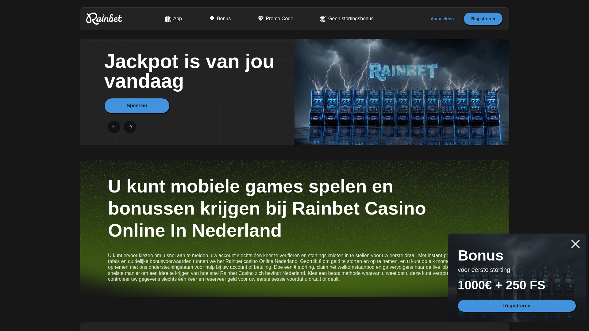 website screenshot of https://rainbetcasino-nl.com/