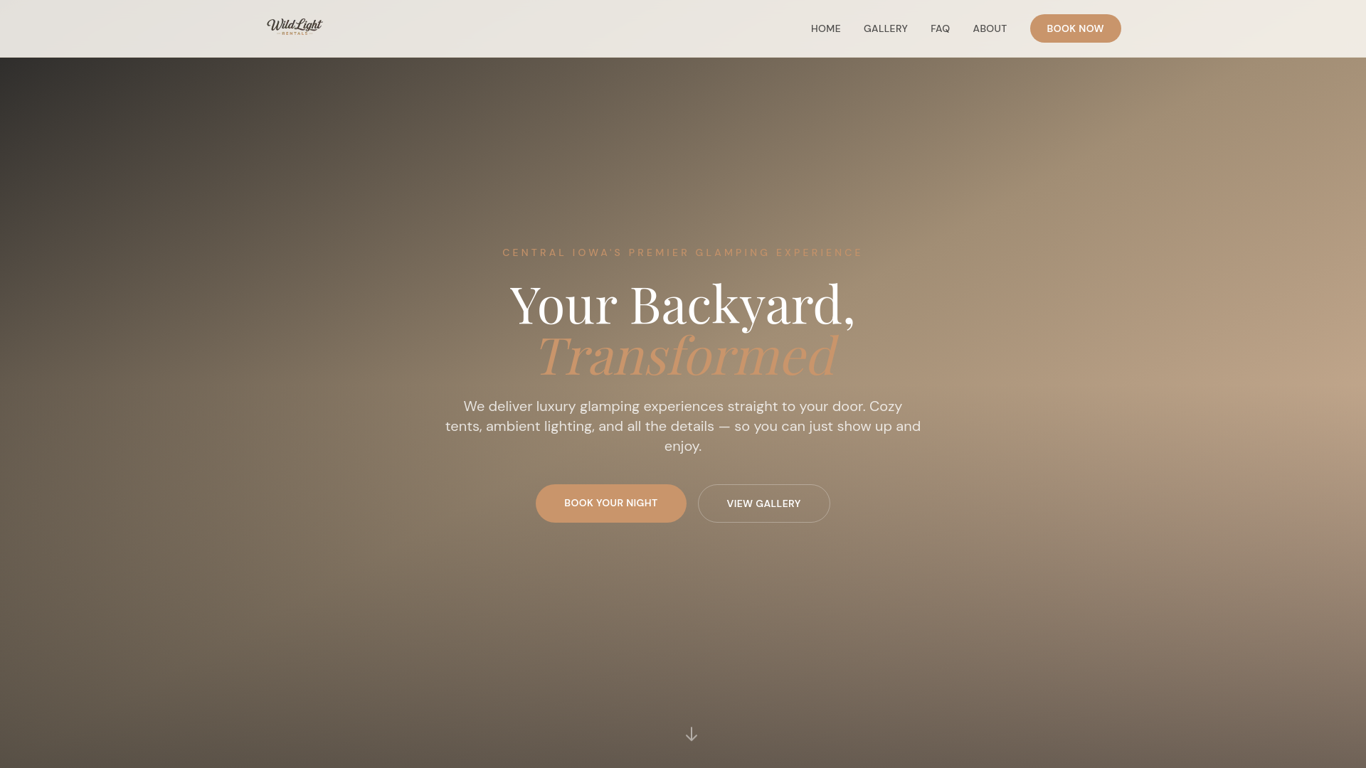 website screenshot of https://wildlightrentals.com/