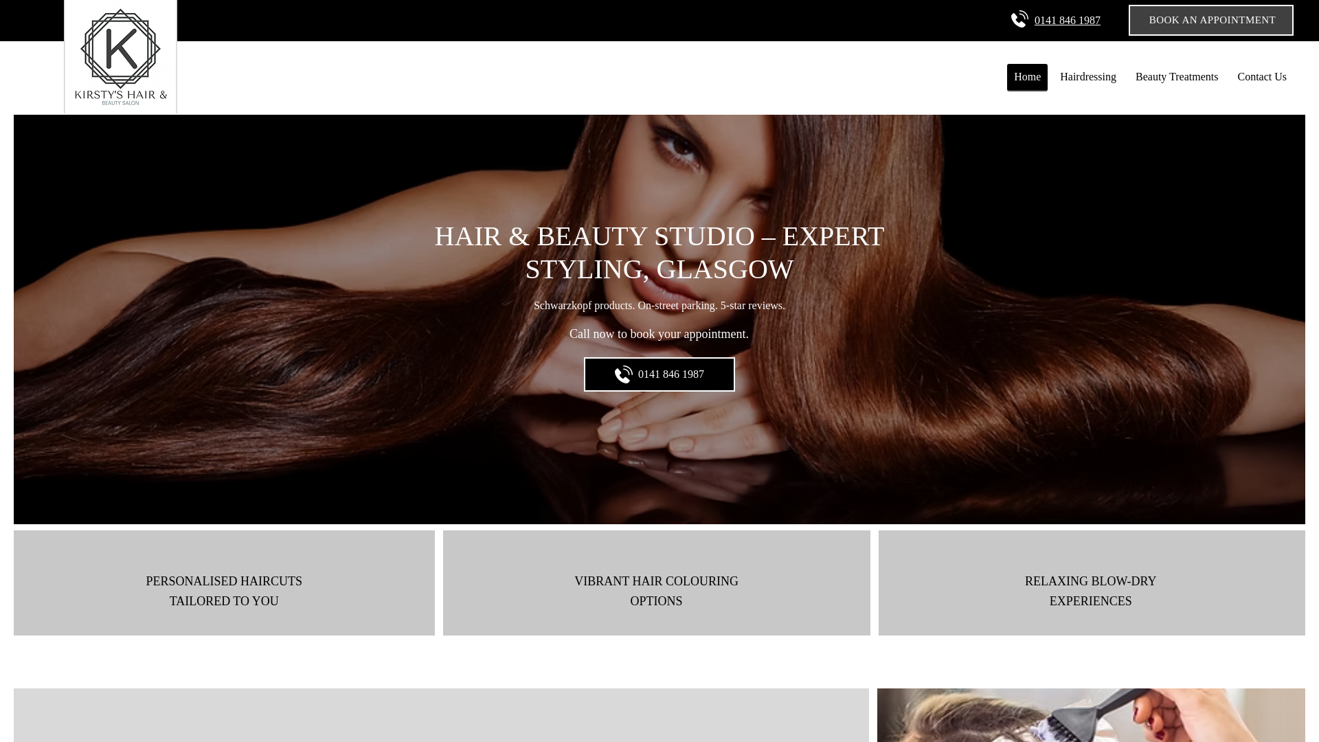 website screenshot of https://kirstyshairandbeautysalon.co.uk