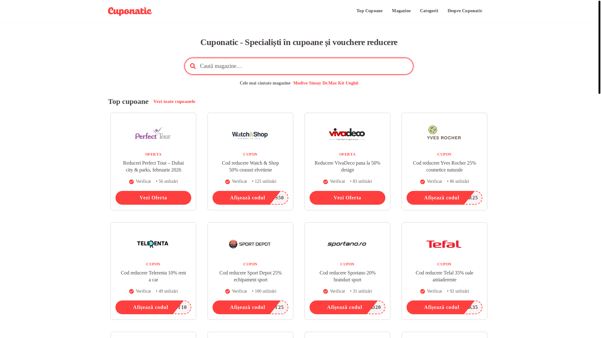 website screenshot of https://cuponatic.ro/
