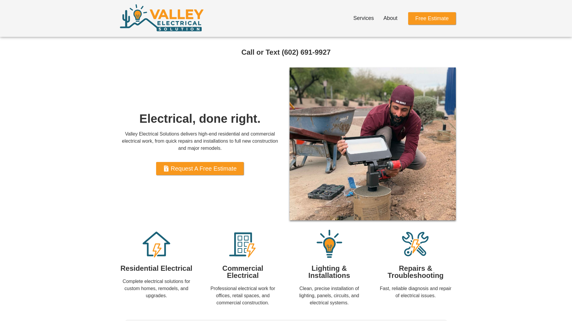 website screenshot of https://valleyelectricalsolution.com