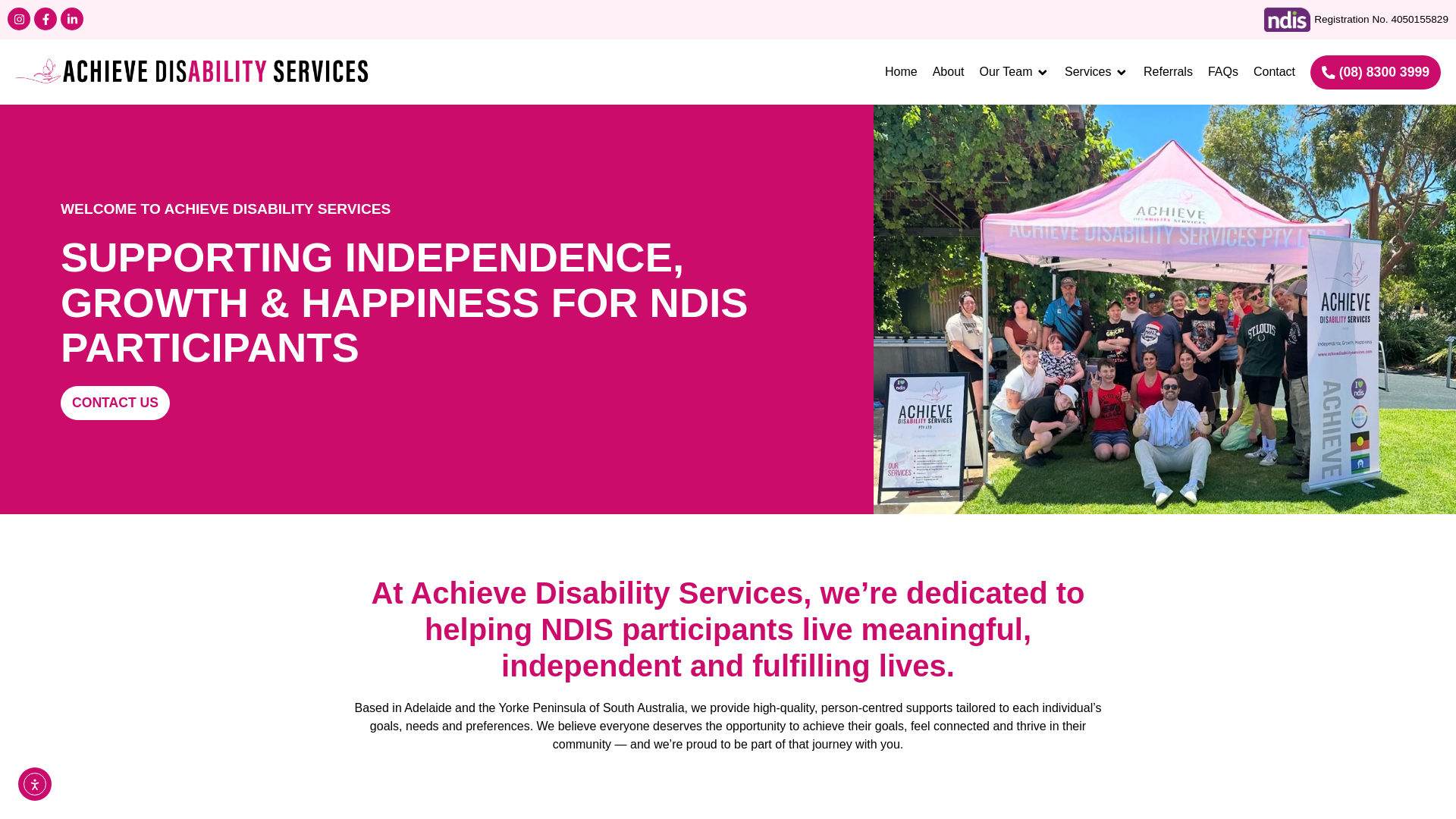 website screenshot of https://achievedisabilityservices.com