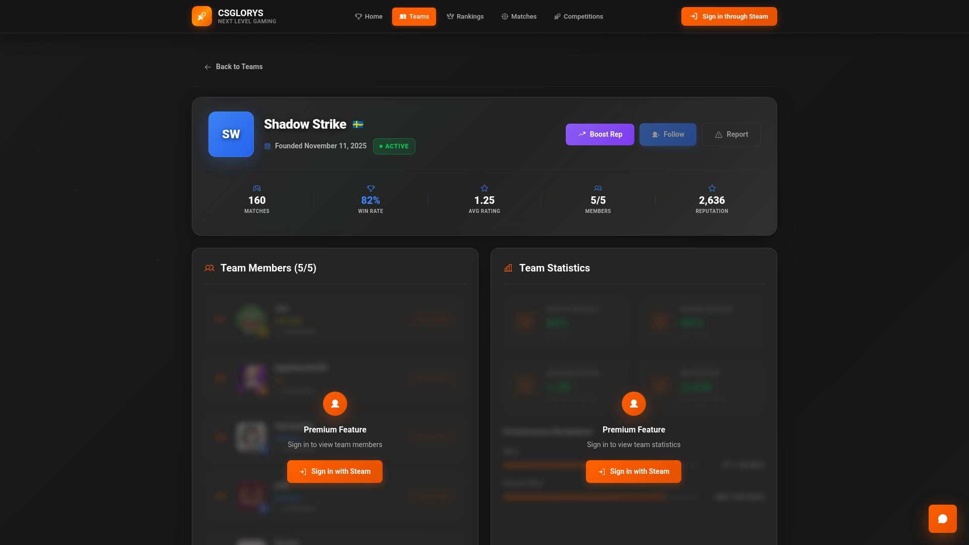 website screenshot of https://csglorys.com/team/nxsaykra?from=2b15624b