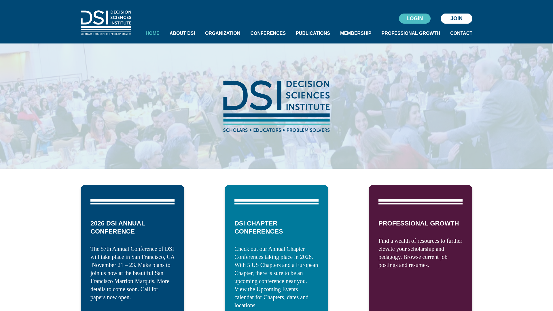 website screenshot of https://decisionsciences.org
