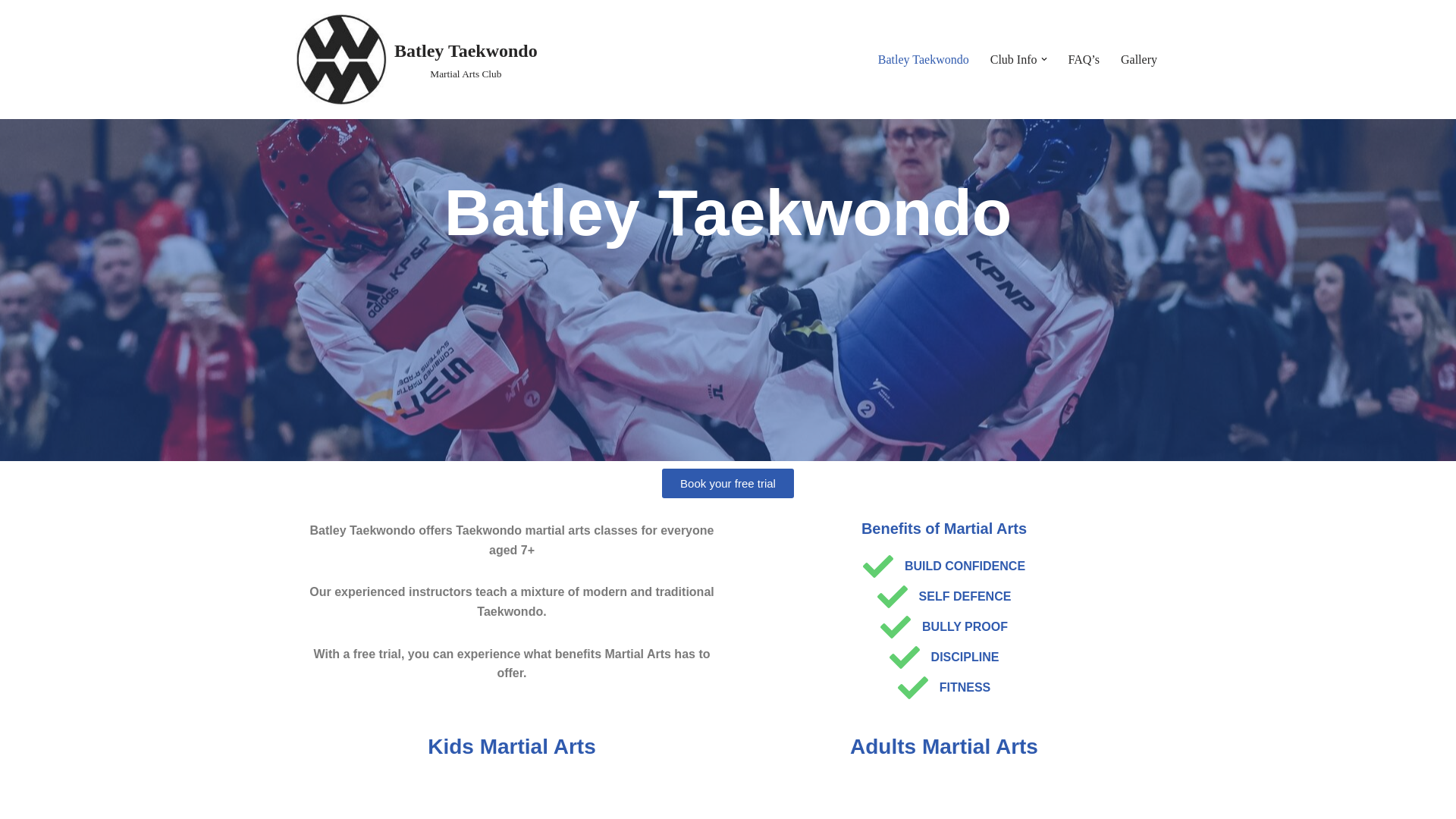 website screenshot of https://batleytaekwondo.co.uk