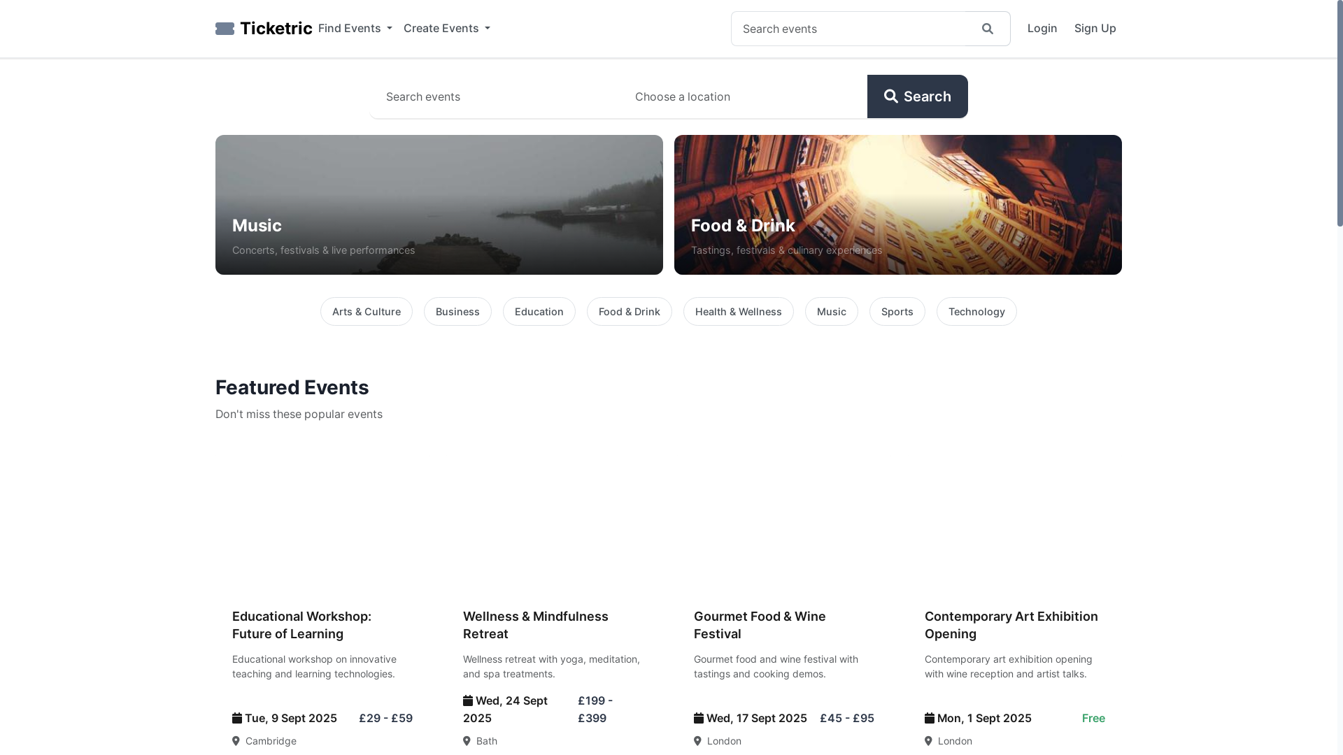 website screenshot of https://ticketric.com/