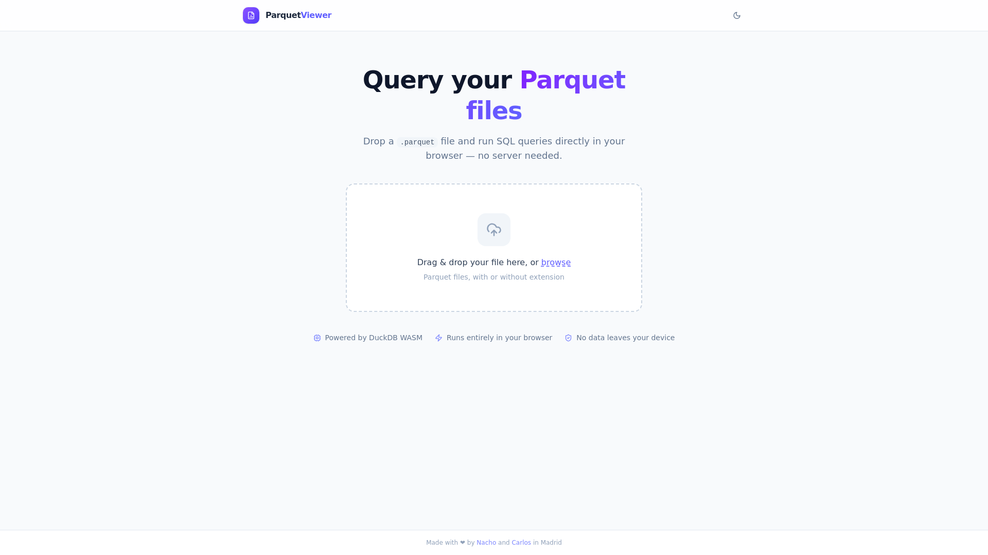 website screenshot of https://parquetviewer.app