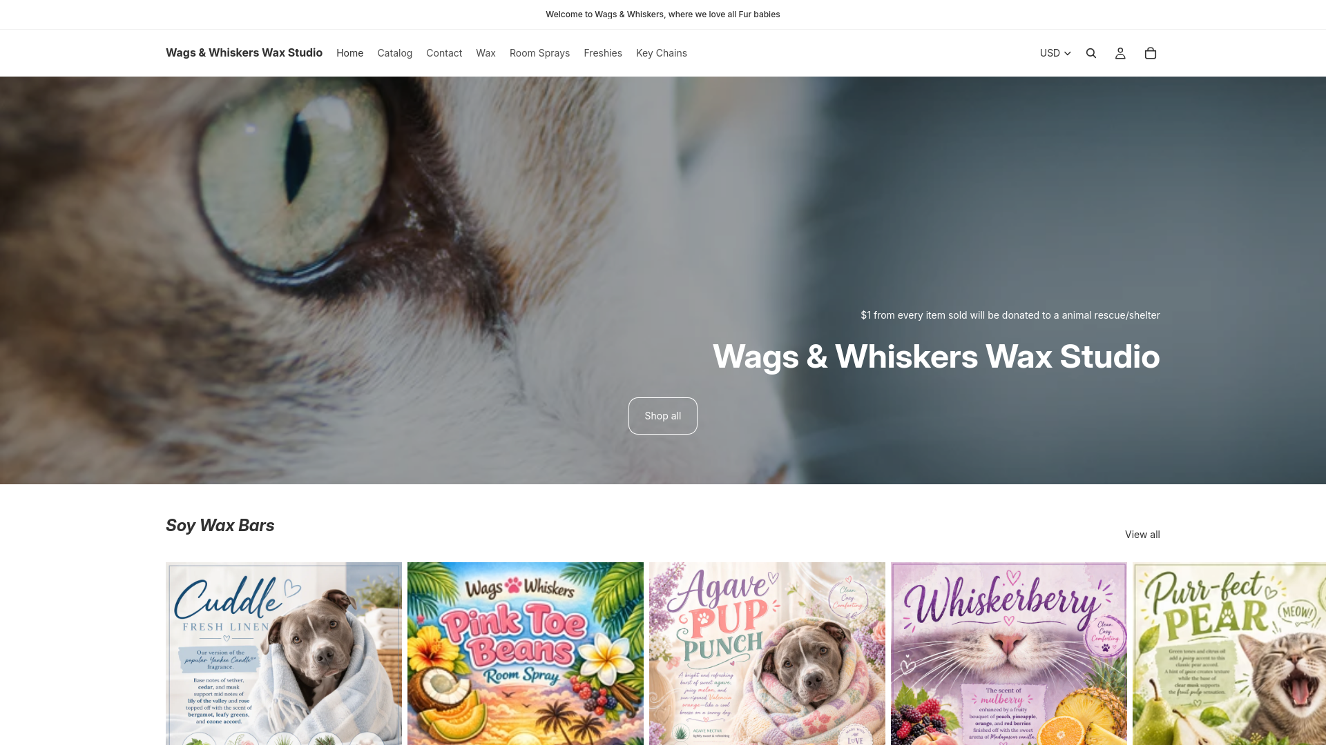 website screenshot of https://wagswhiskerswaxstudio.com/