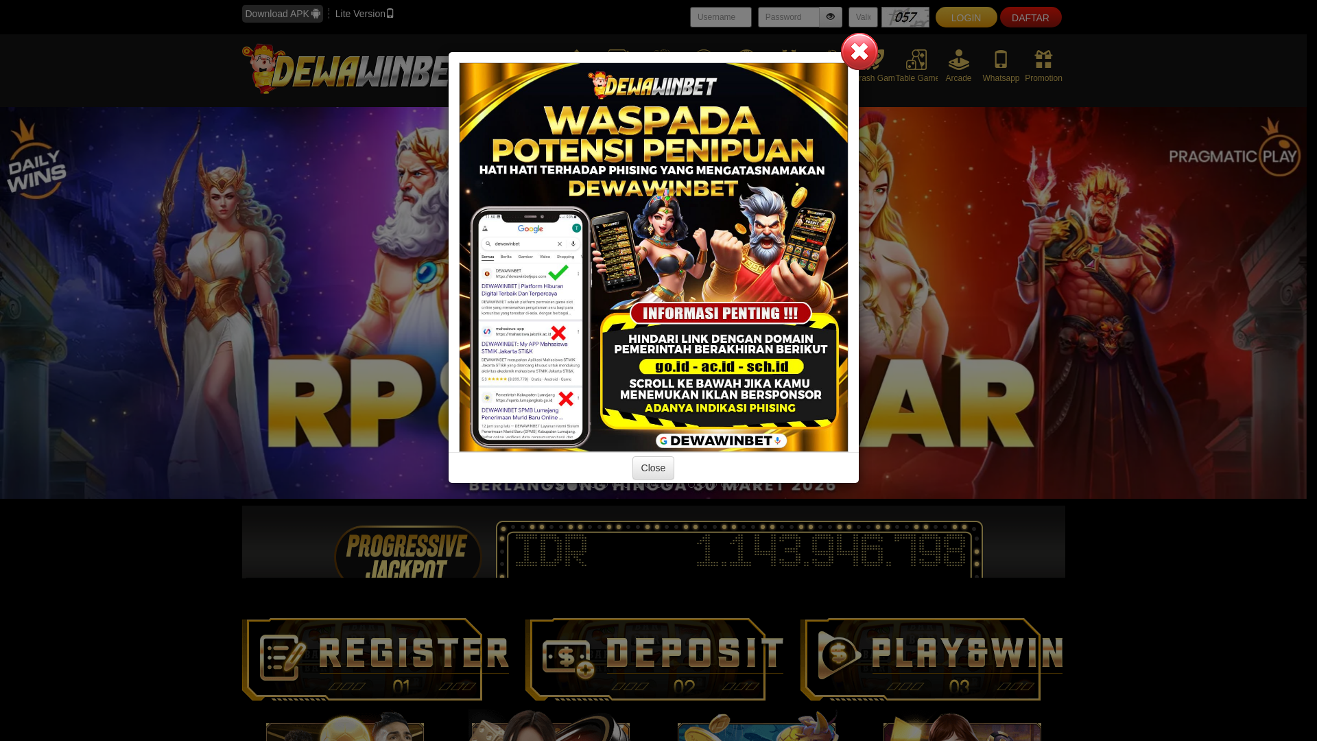 website screenshot of https://dewawinbetbaik.com/