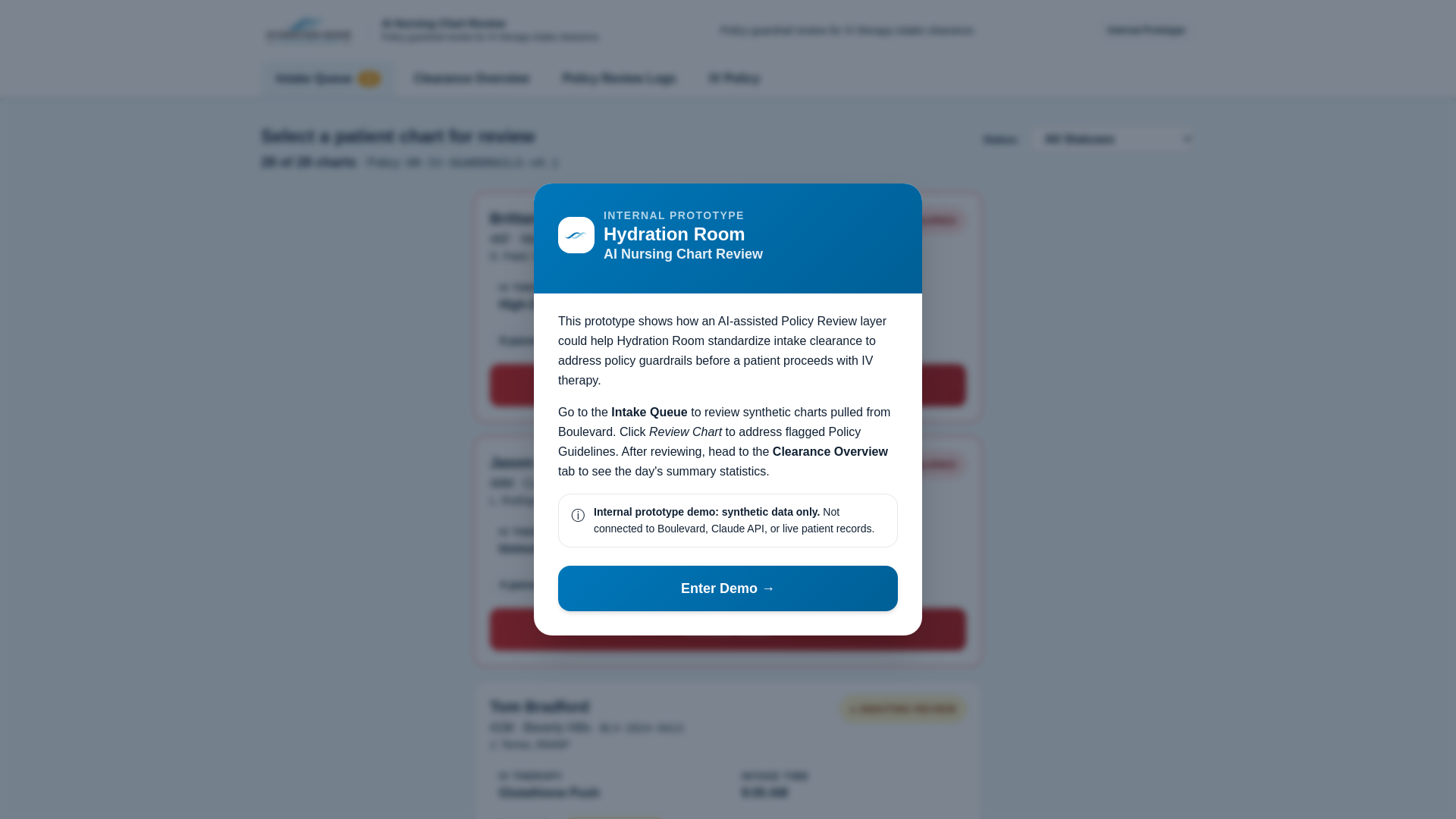 website screenshot of https://hydrationroomdemo.pages.dev/