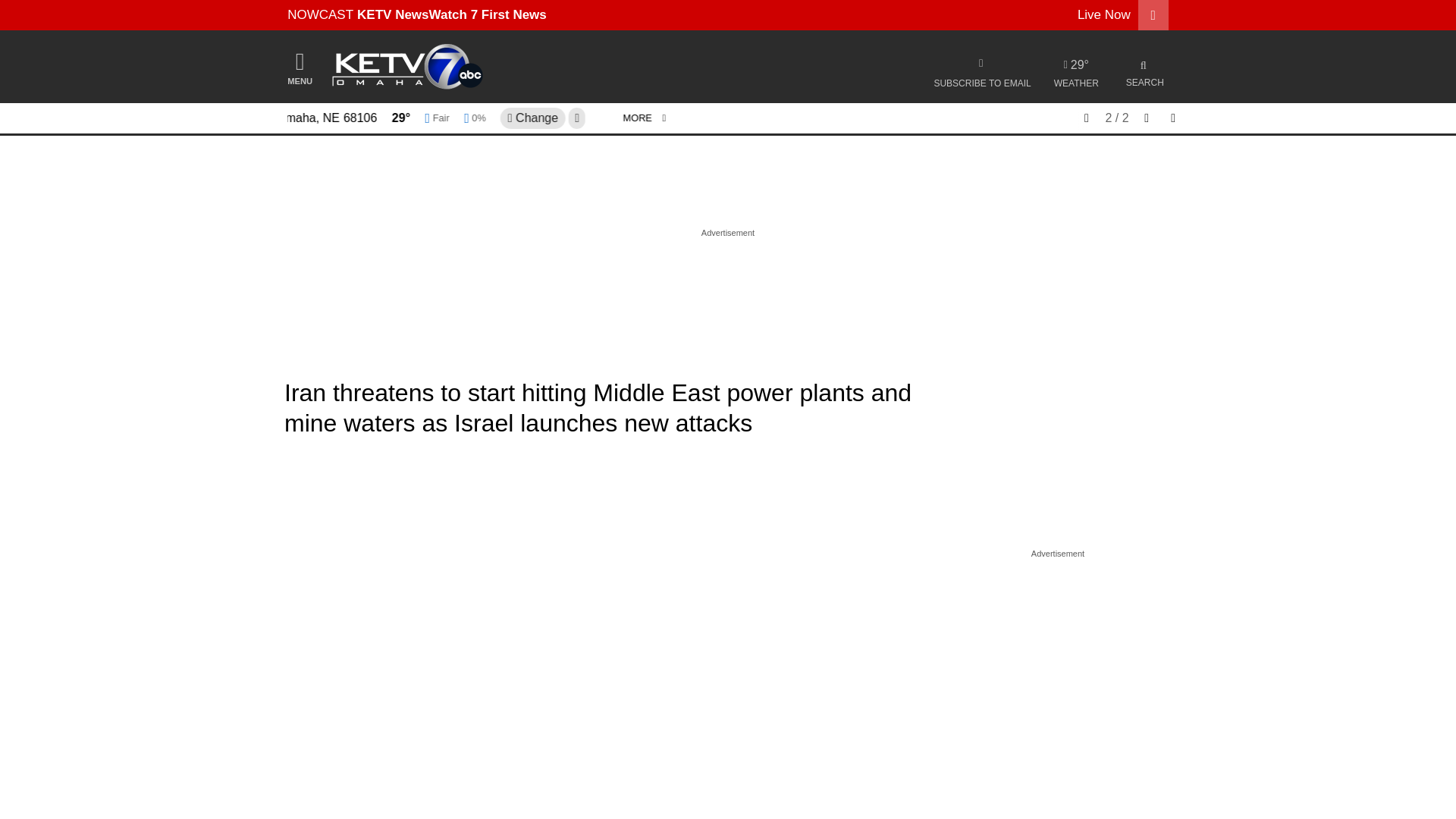 website screenshot of https://www.ketv.com/article/iran-strike-power-plants-us-threats/70817874