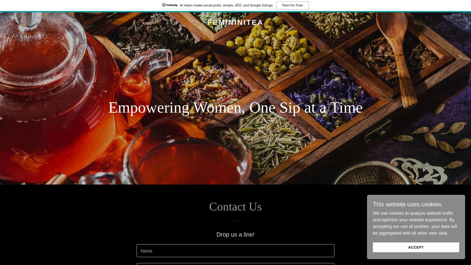 website screenshot of https://fearlessfemininitea.com/