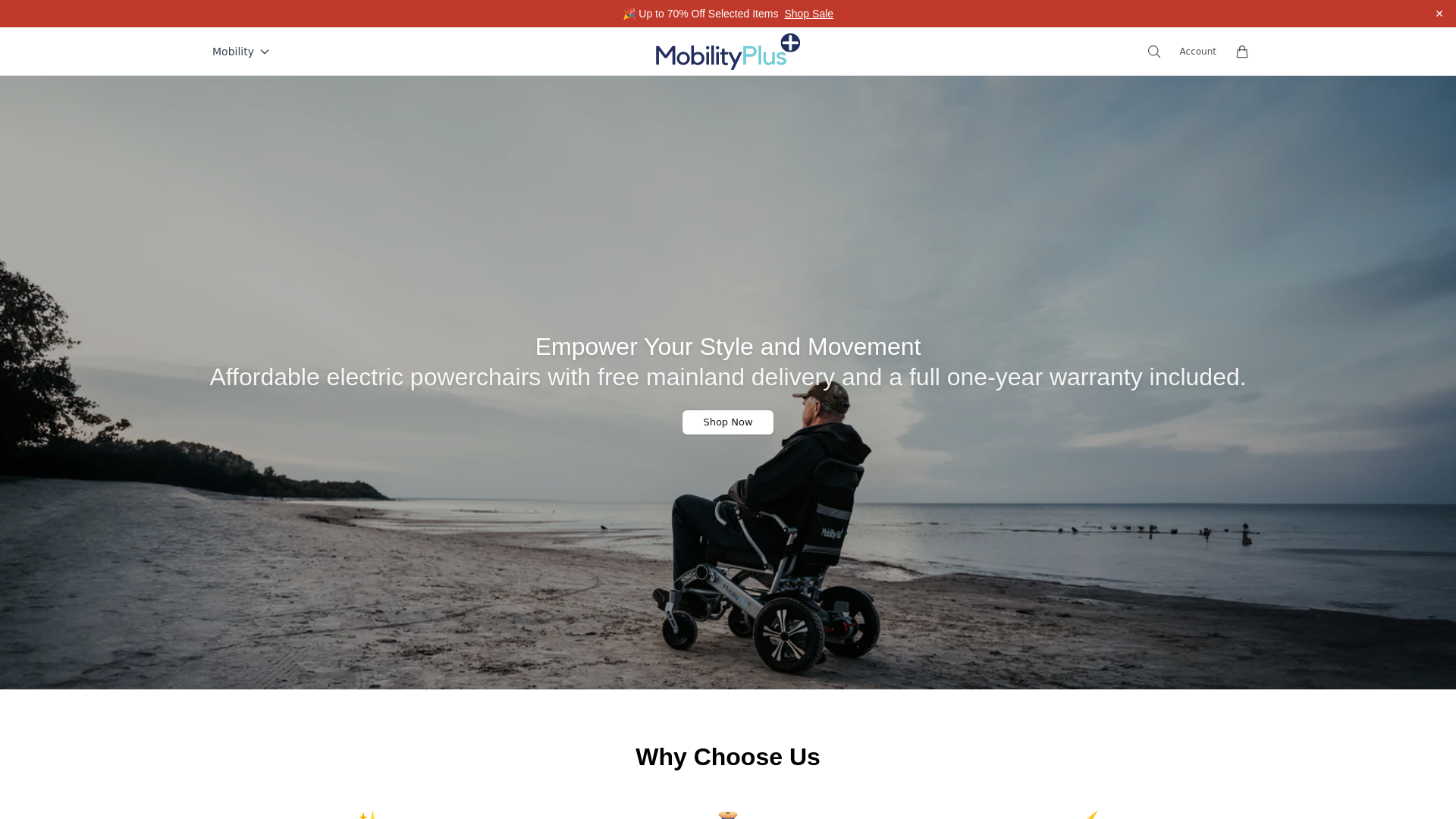 website screenshot of https://mobilitypluswheelchairsstore.shop/
