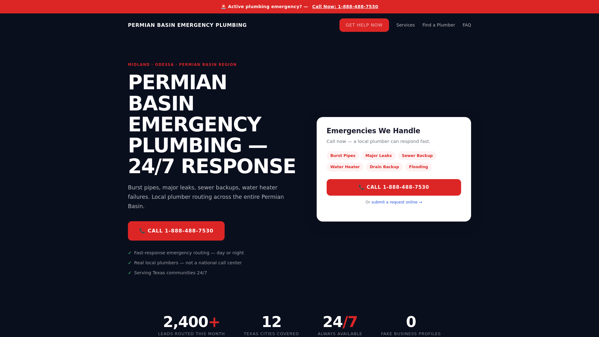 website screenshot of https://permianbasinemergencyplumbing.com/