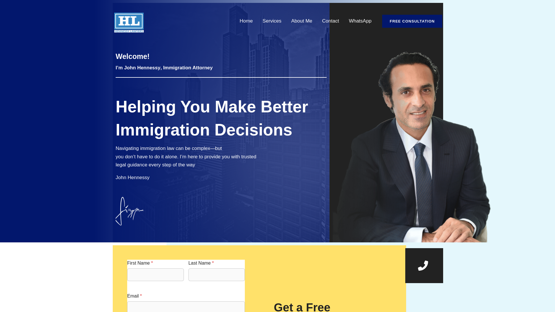 website screenshot of https://hennessylawyers.com