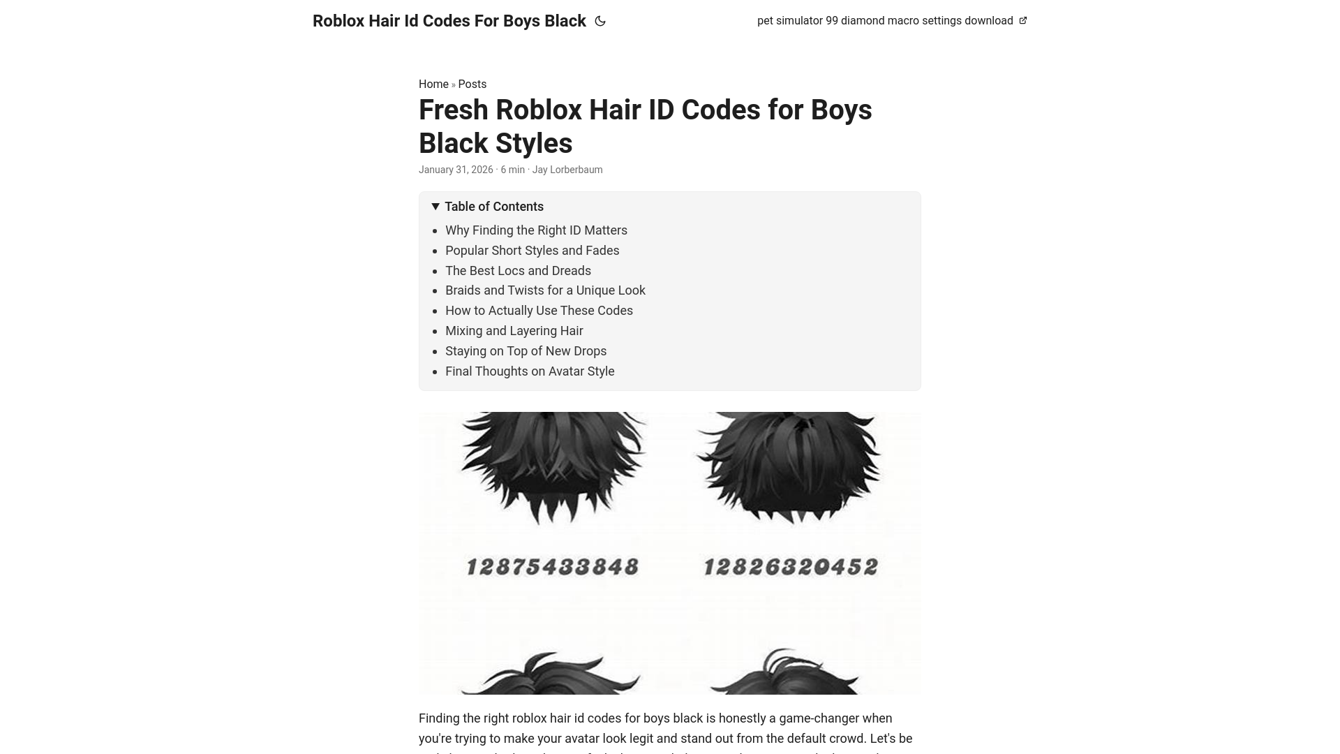 website screenshot of https://roblox-hair-id-codes-for-boys-black.pages.dev/