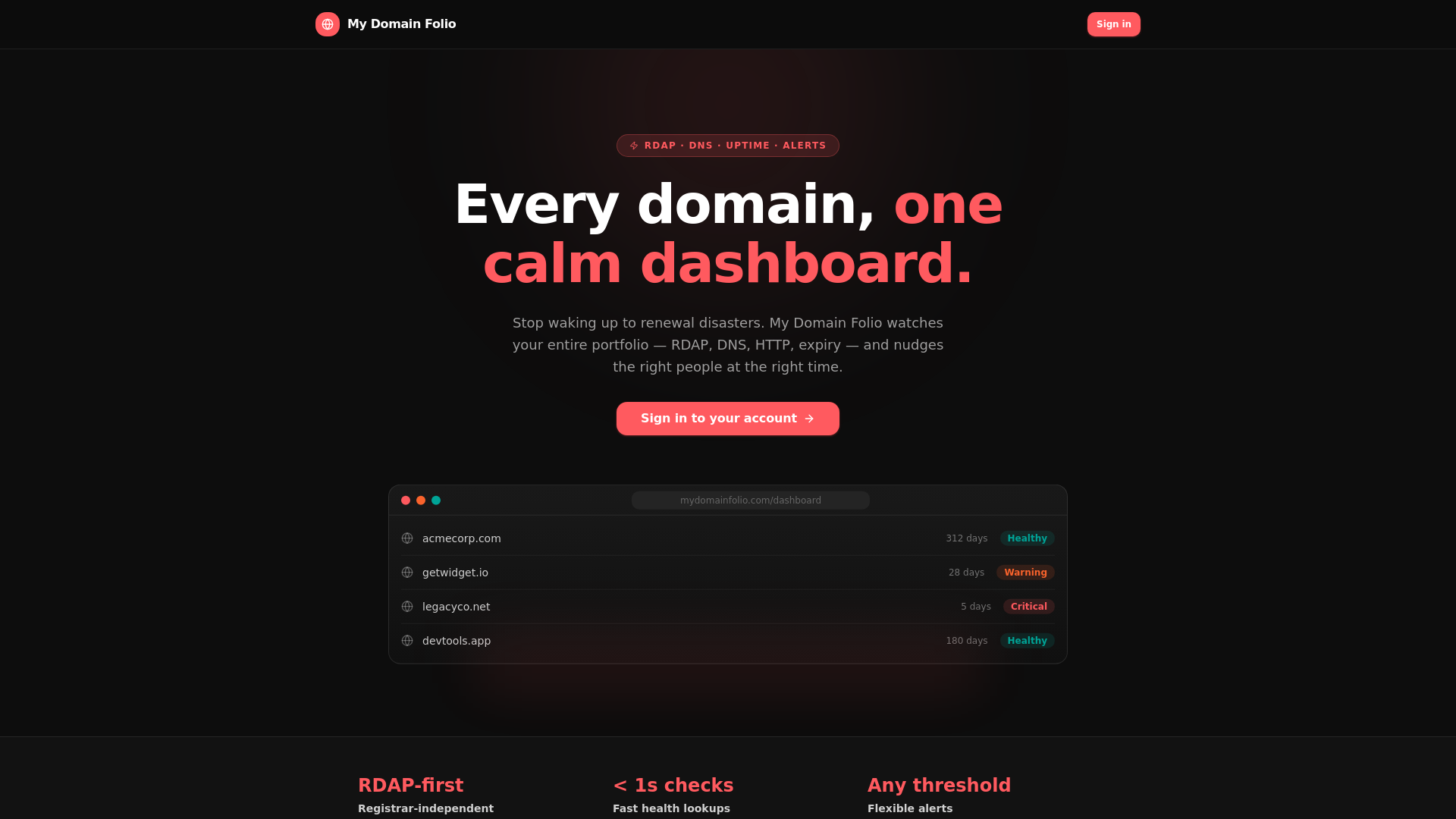 website screenshot of https://mydomainfolio.com/