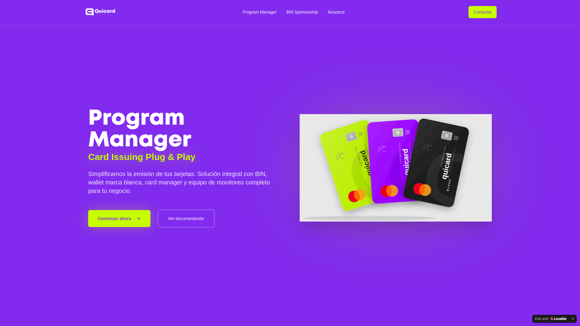website screenshot of https://getquicard.com