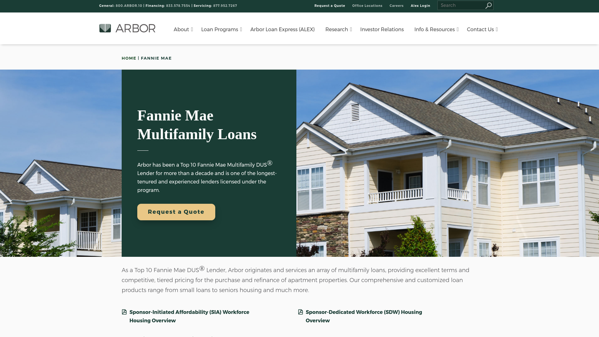 website screenshot of https://arbor.com/fannie-mae/