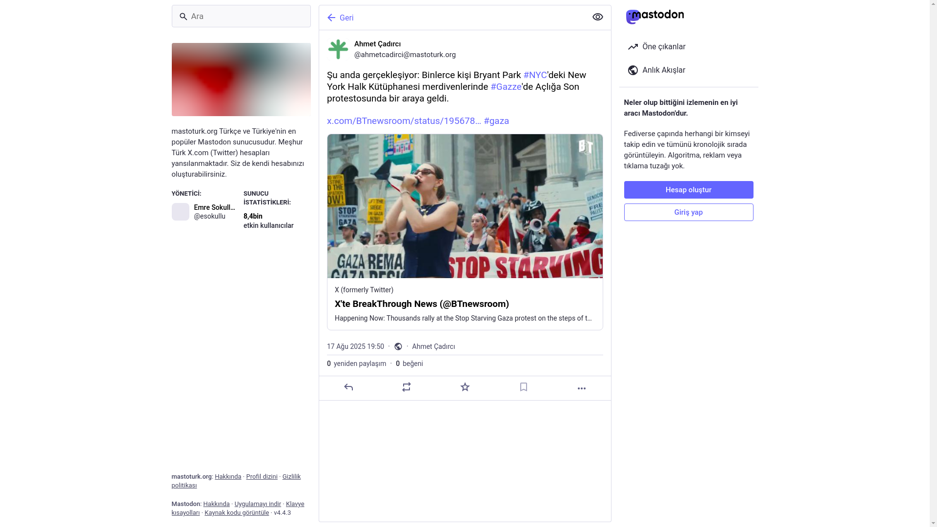 website screenshot of https://mastoturk.org/users/ahmetcadirci/statuses/115045841217879315