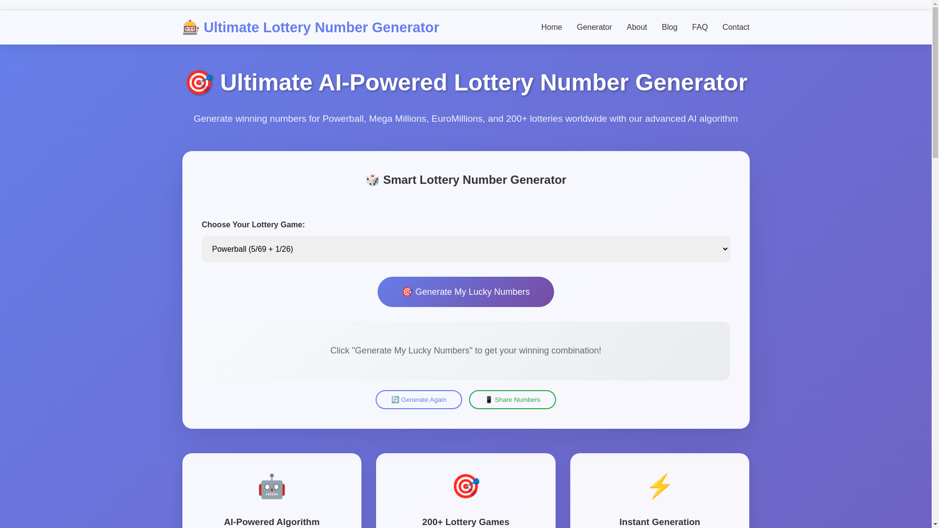 website screenshot of https://ultimatelotterygenerator.com/