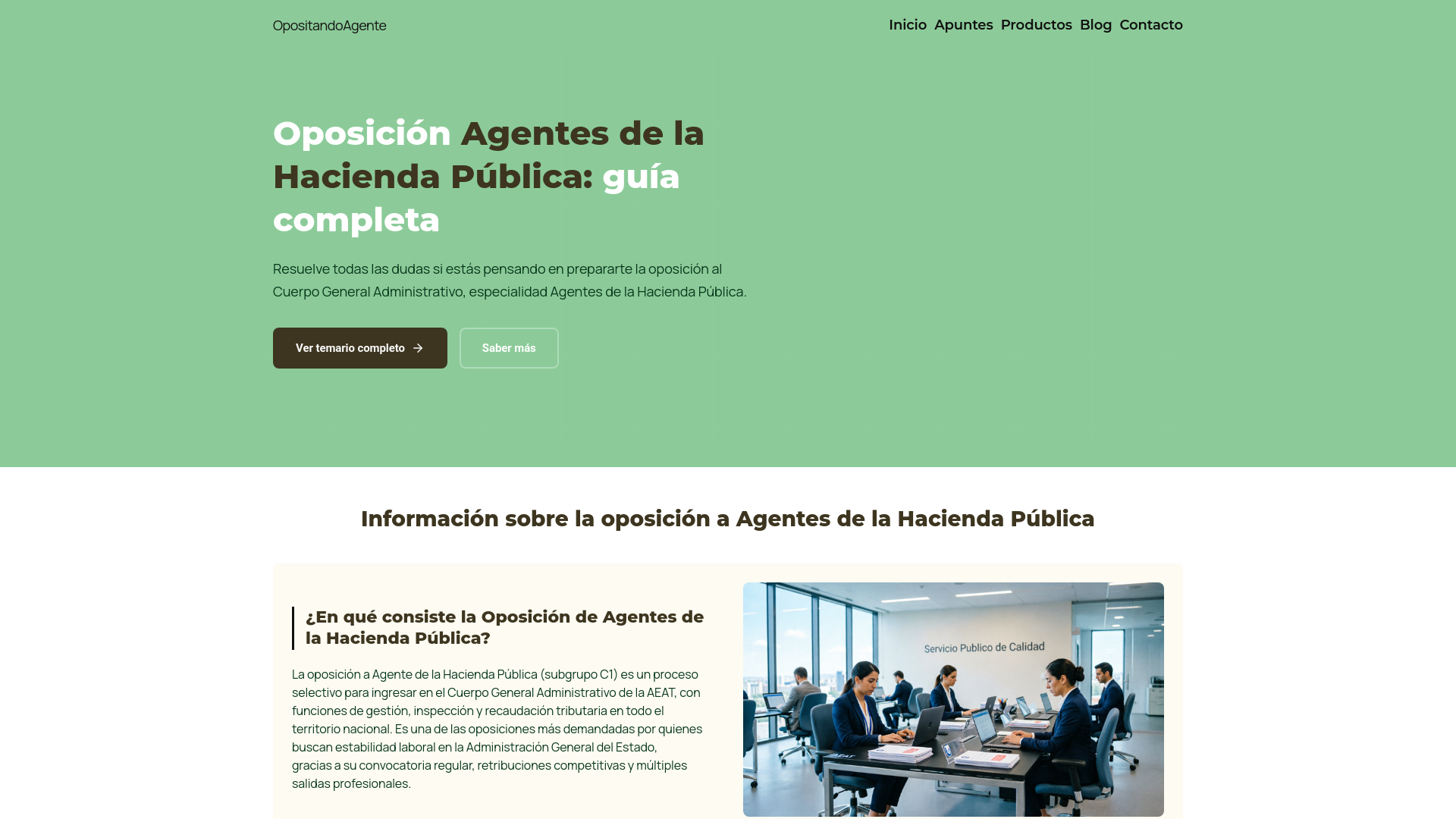 website screenshot of https://opositandoagente.es