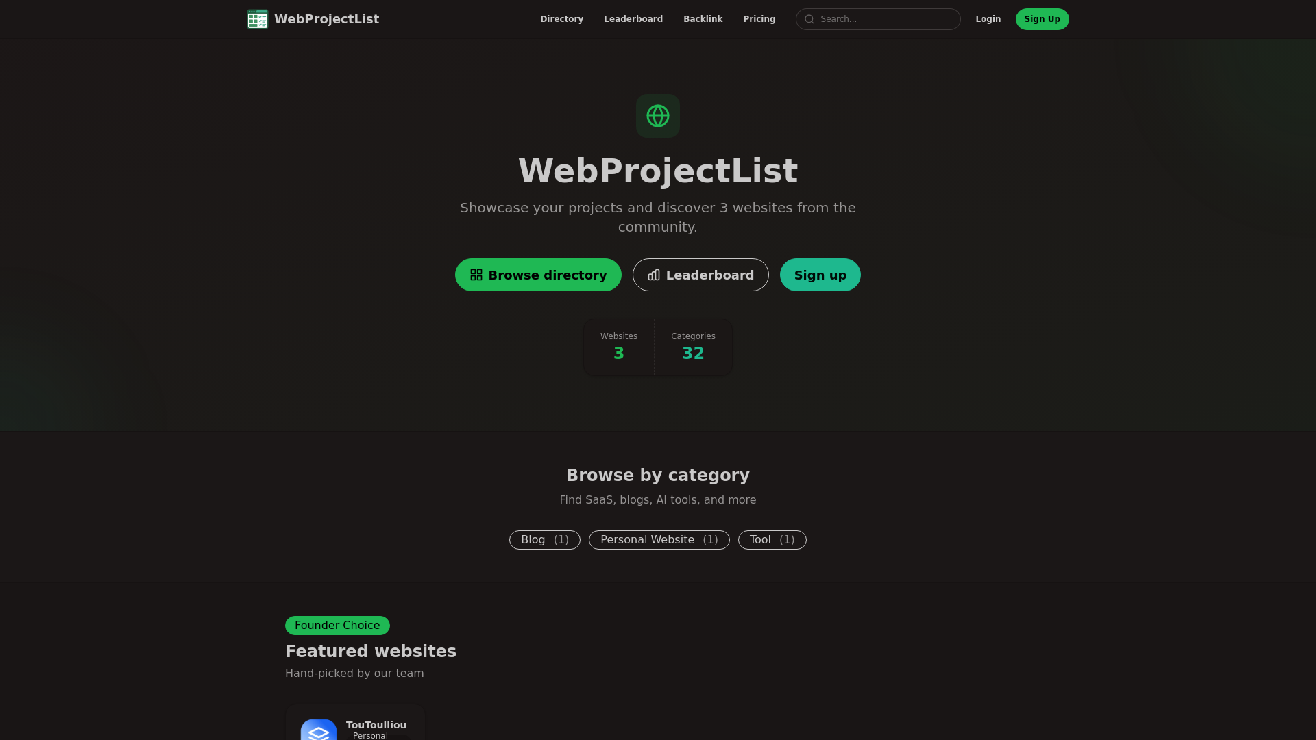 website screenshot of https://webprojectlist.com/