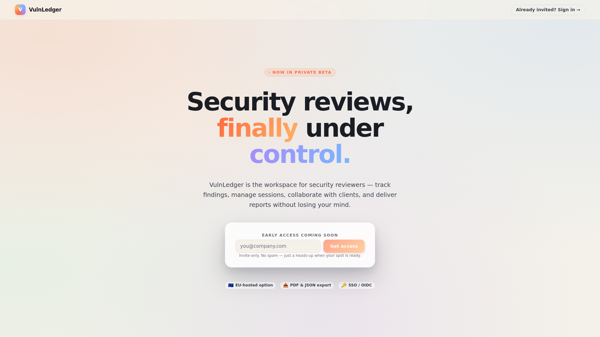 website screenshot of https://vulnledger.app/