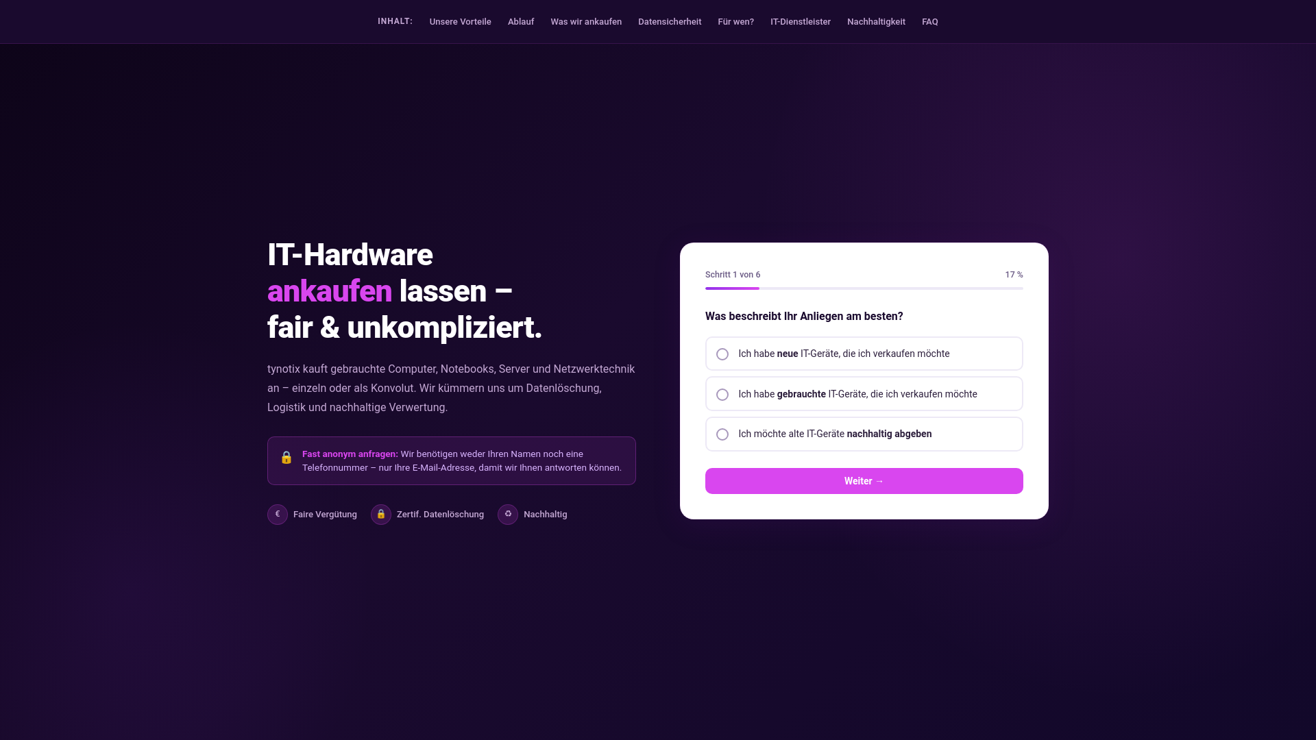 website screenshot of https://it-hardware-ankauf.com/