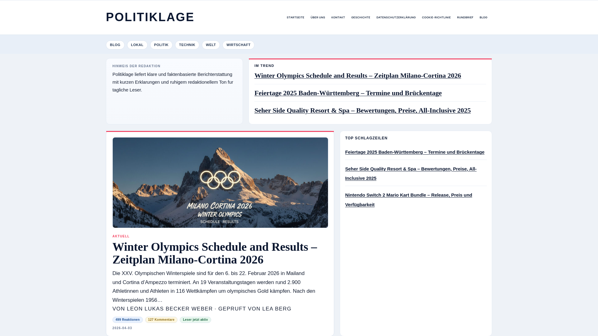 website screenshot of https://politiklage.de/