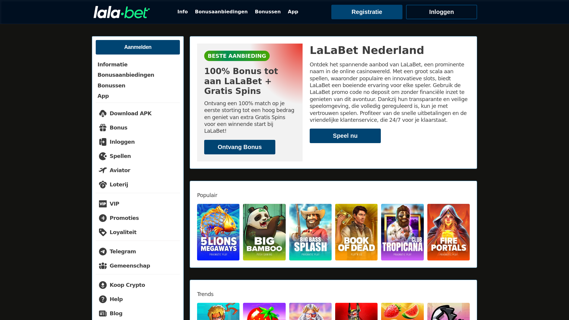 website screenshot of https://lalabetcasinonederland.com/