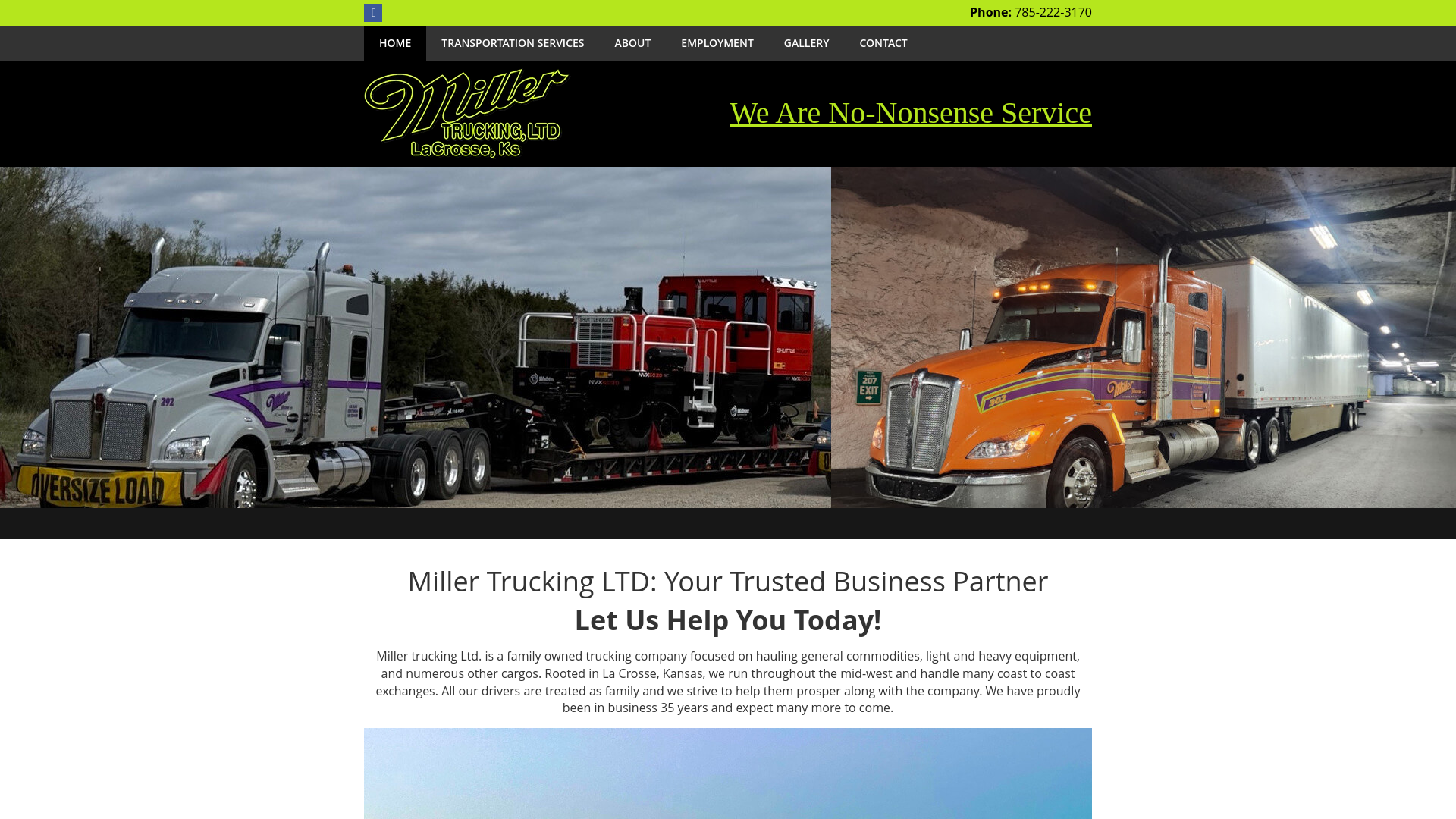 website screenshot of https://millertruckingltd.com