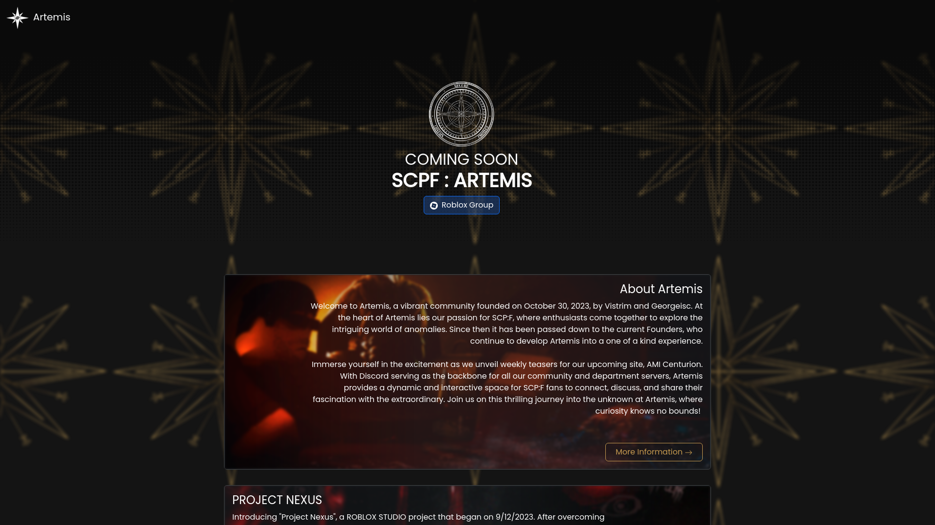 website screenshot of https://artemisscpf.com