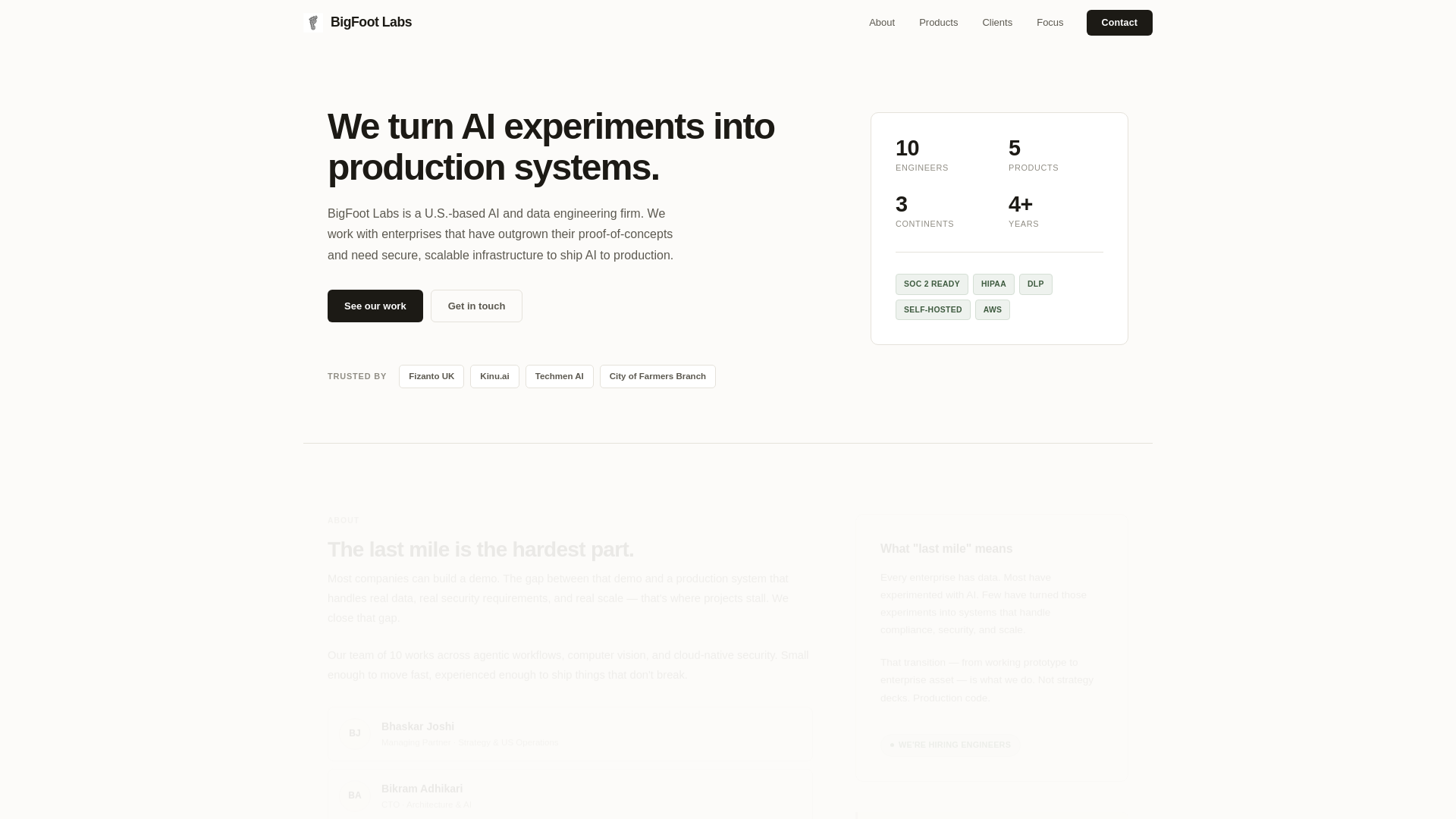 website screenshot of https://bigfoot-labs.pages.dev/