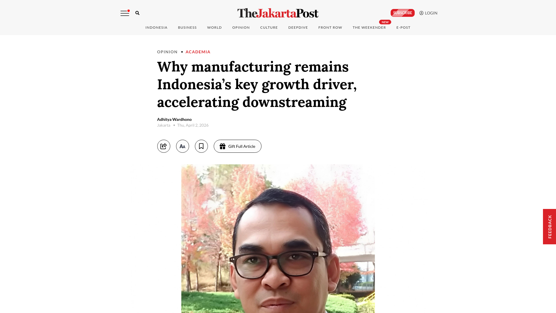 website screenshot of https://www.thejakartapost.com/opinion/2026/04/02/why-manufacturing-remains-indonesias-key-growth-driver-accelerating-downstreaming.html