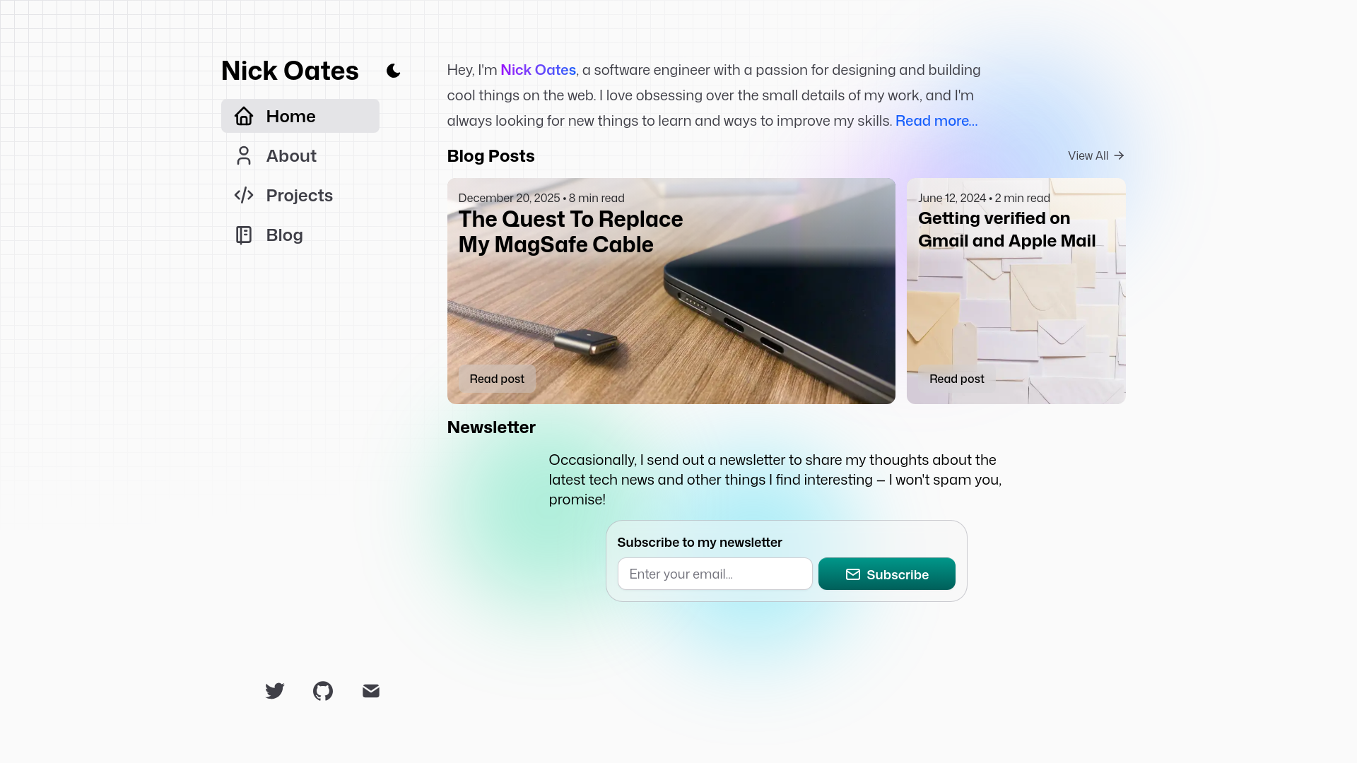 website screenshot of https://nickoates.com/