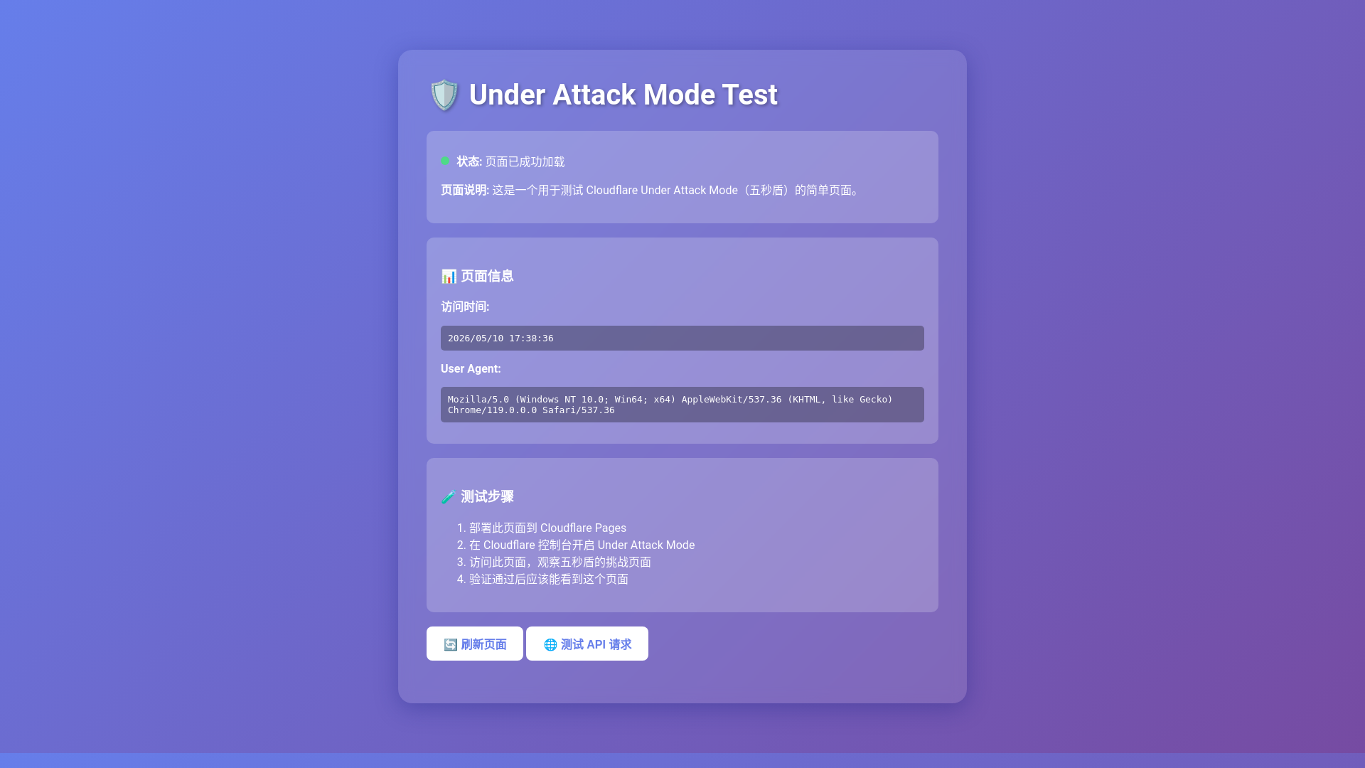 website screenshot of https://under-attack-mode-test.pages.dev/