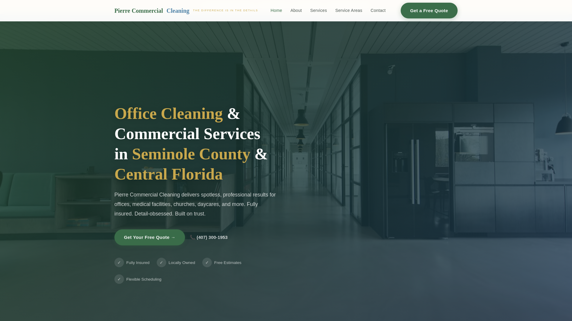 website screenshot of https://pierrecommercialcleaning.com/